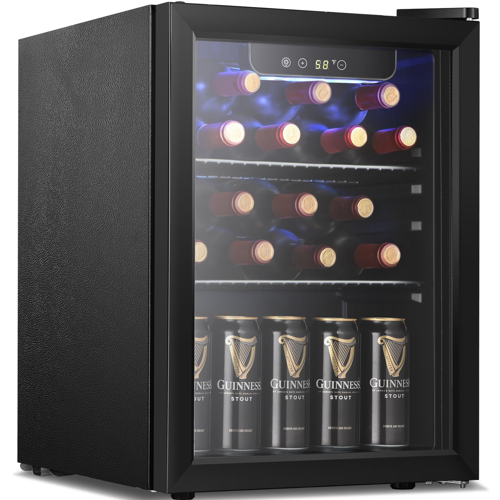 Antarctic Star Beverage Refrigerator Cooler,16 Bottle 66 Can Mini Fridge Glass Door for Beer Drinks or Wine for Home and Bar, Electronic Temperature Control, with Blue LED, 1.7 Cu.Ft