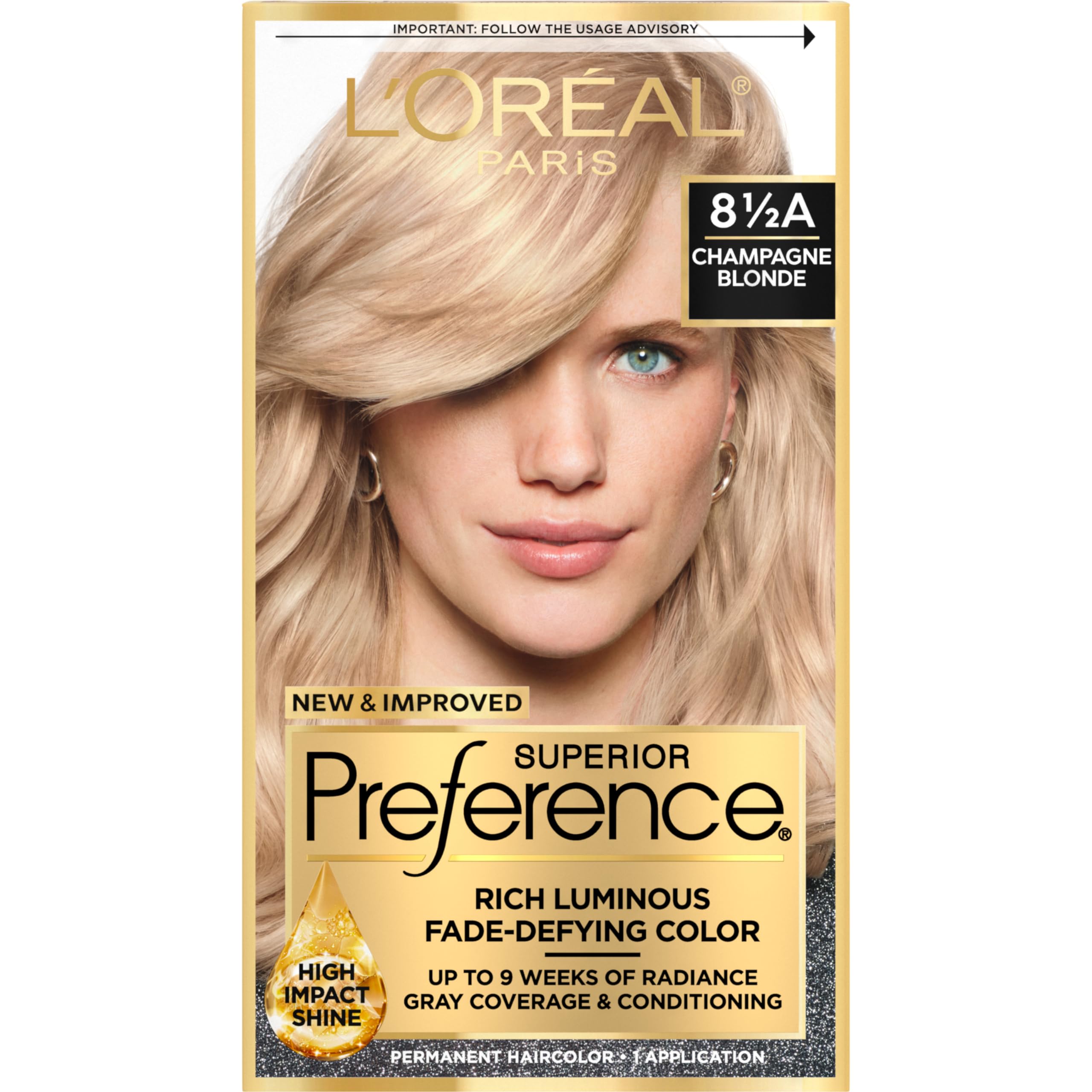 L'Oreal Paris Superior Preference Fade-Defying + Shine Permanent Hair Color, 8.5A Champagne Blonde, Pack of 1, Hair Dye