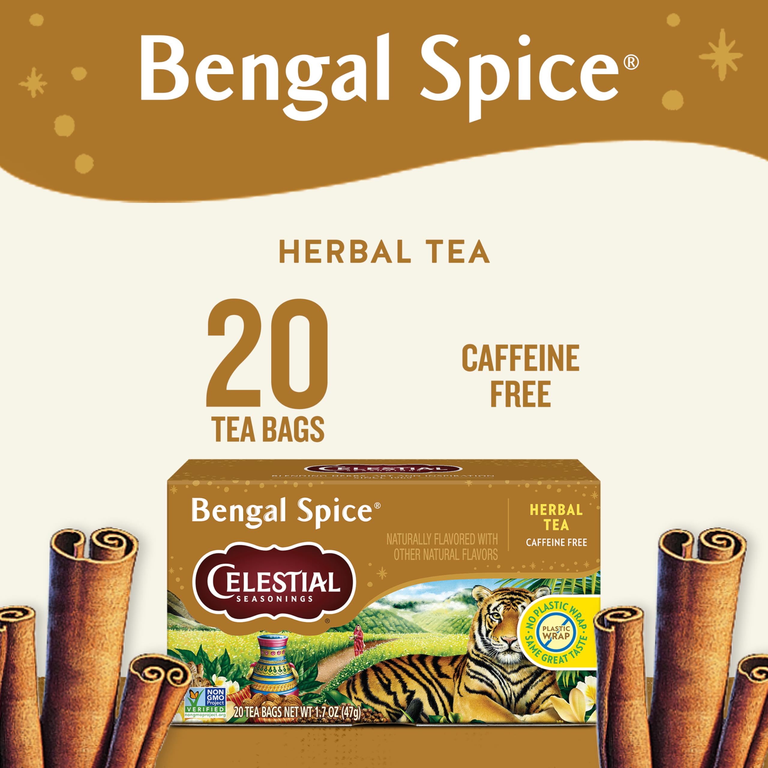 Celestial Seasonings Bengal Spice Herbal Tea, Caffeine Free, 20 Tea Bags Box, (Pack of 6)