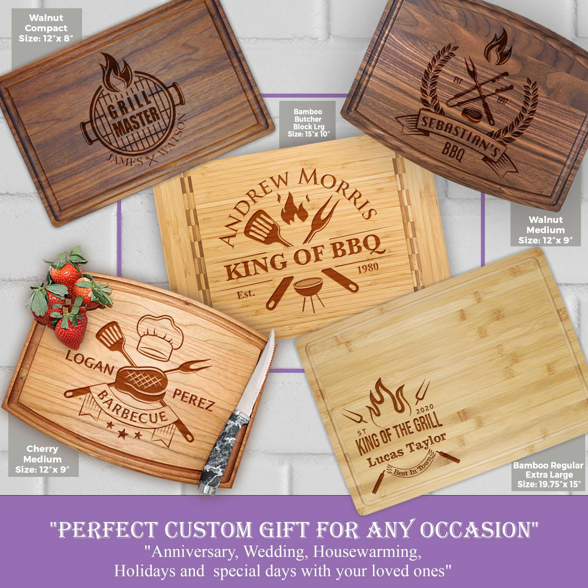 Personalized Dad Cutting Board - Custom Wood Grill Board for BBQ Masters - Barbeque and Grilling Gift Idea for Anniversary, Christmas Gifts for Men and Dad, Husband, Dad, Grandpa, Mens Christmas Gifts