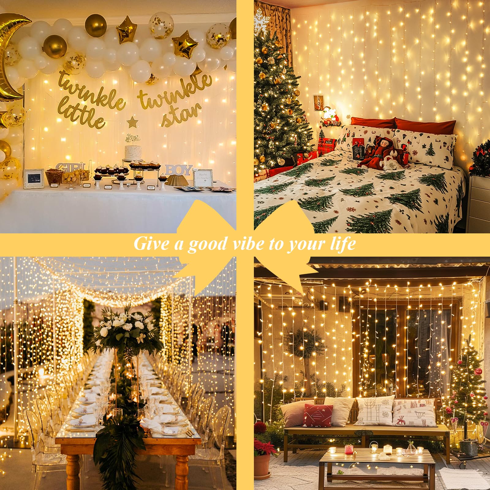 JMEXSUSS 300 LED Remote Control Christmas Curtain Lights, Plug in Fairy Curtain Lights Outdoor, Window Wall Hanging Curtain String Lights for Bedroom Backdrop Wedding Party Indoor Decor, Warm White