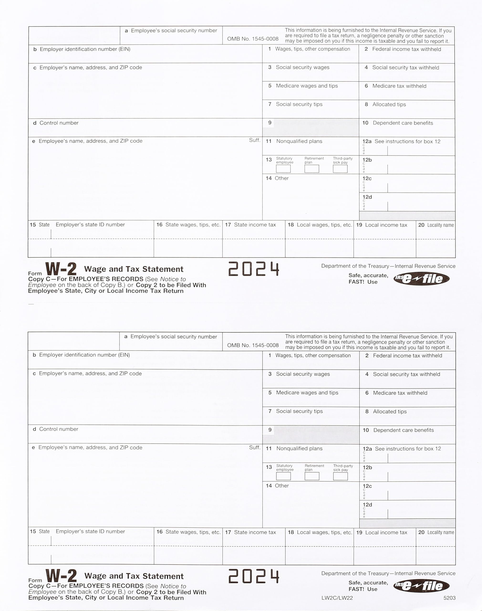 W2 Forms 2024, 6 Part Tax Forms for 25 Employees IRS Compatible W2 Forms, Works with Quick books in Other Software - Includes 25 Self-Seal Envelopes