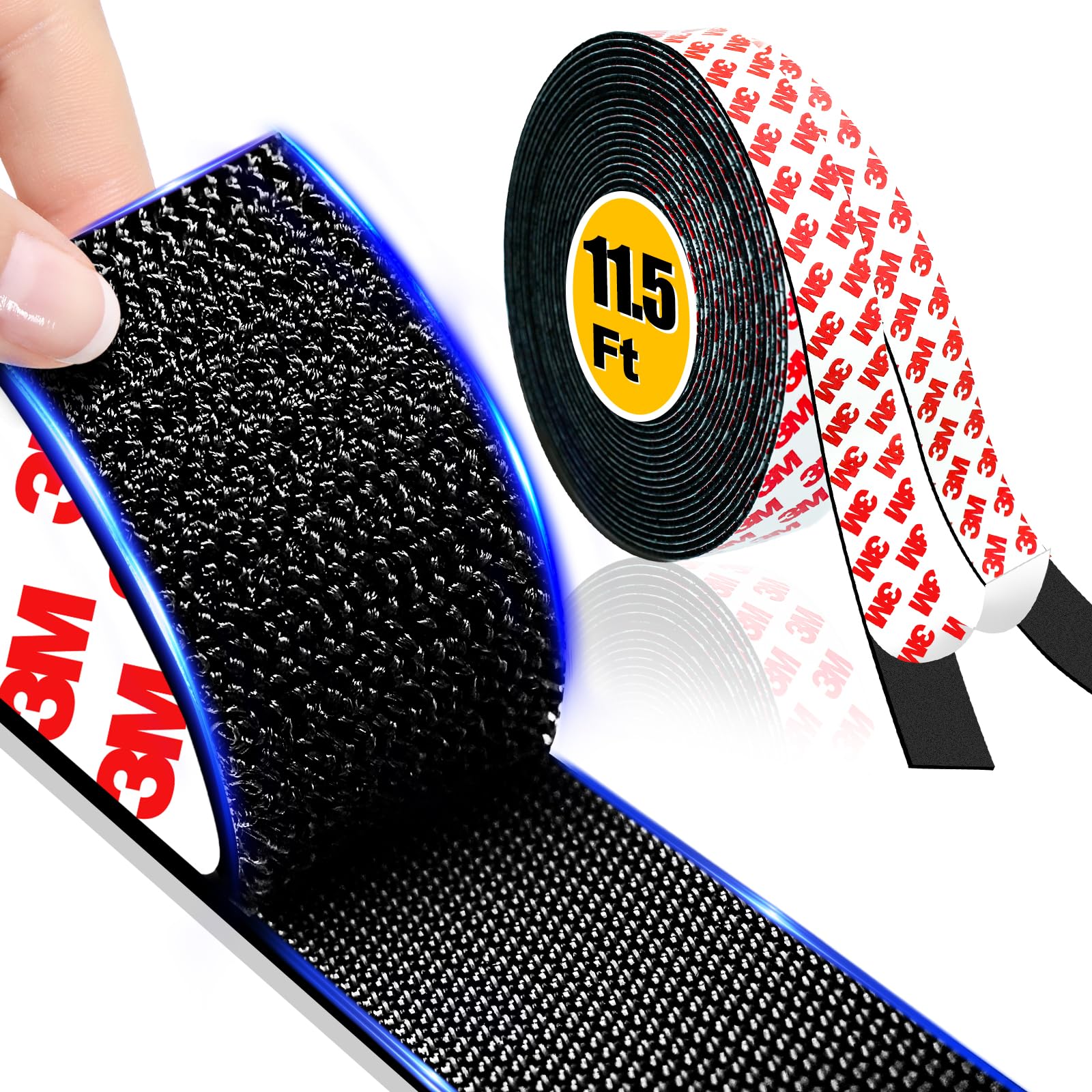 PHIXBEAR Heavy Duty Hook and Loop Tape Rolls with Adhesive, Made of 3M, Can Prevent Couch Pads, Curtains from Sliding, Suitable for Hanging Pictures Indoor and Outdoor. Black 0.98'' x 11.48Ft