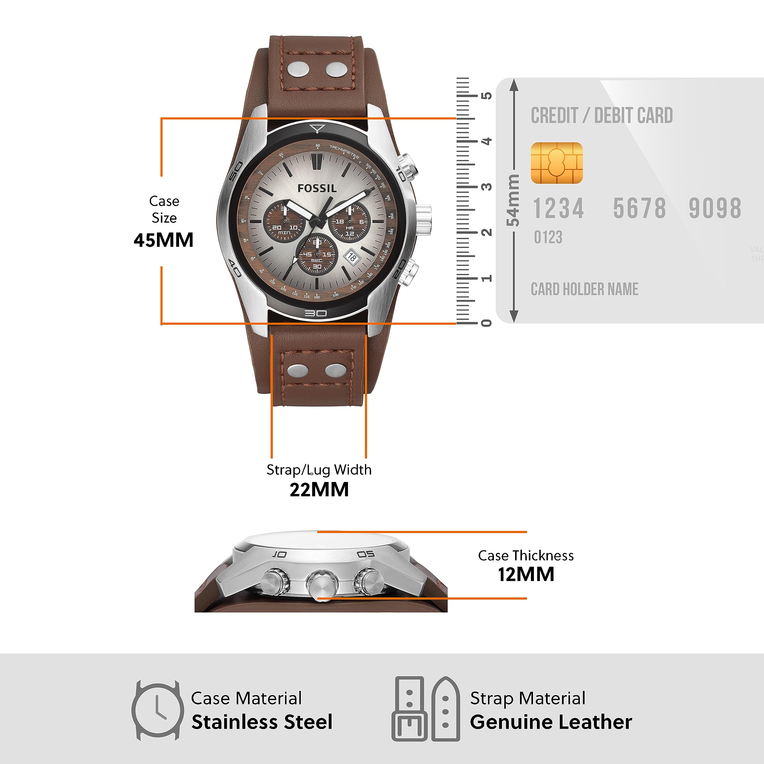 Fossil Men's Coachman Quartz Stainless Steel and Leather Chronograph Watch, Color: Silver, Brown (Model: CH2565)