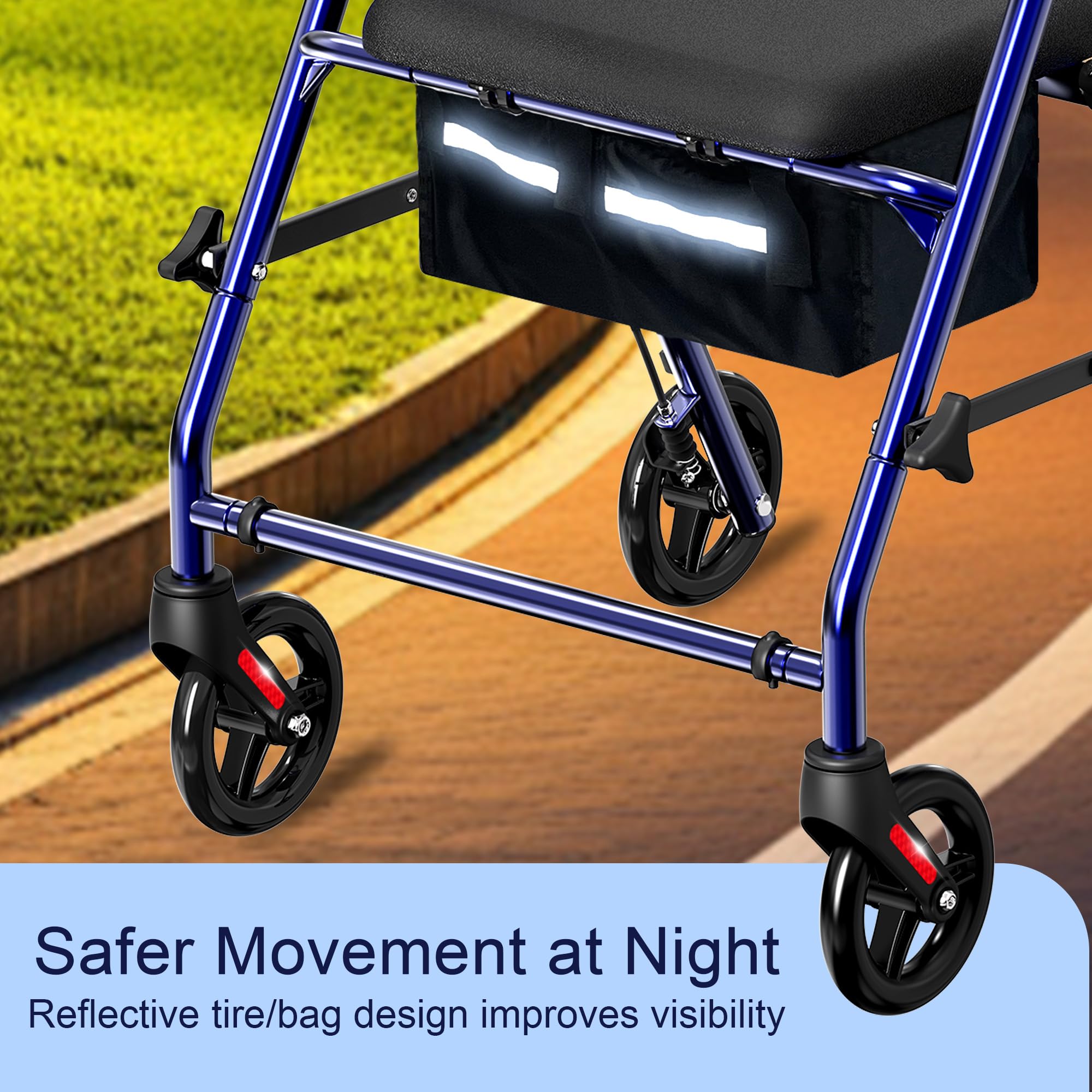 Foldable Rollator Walker with Seat for Seniors, Easy Folding & One-Hand Carry, Walkers for Seniors-All-Terrain Wheels, Height Adjustable Lightweight Rolling Walker for Elderly, Blue