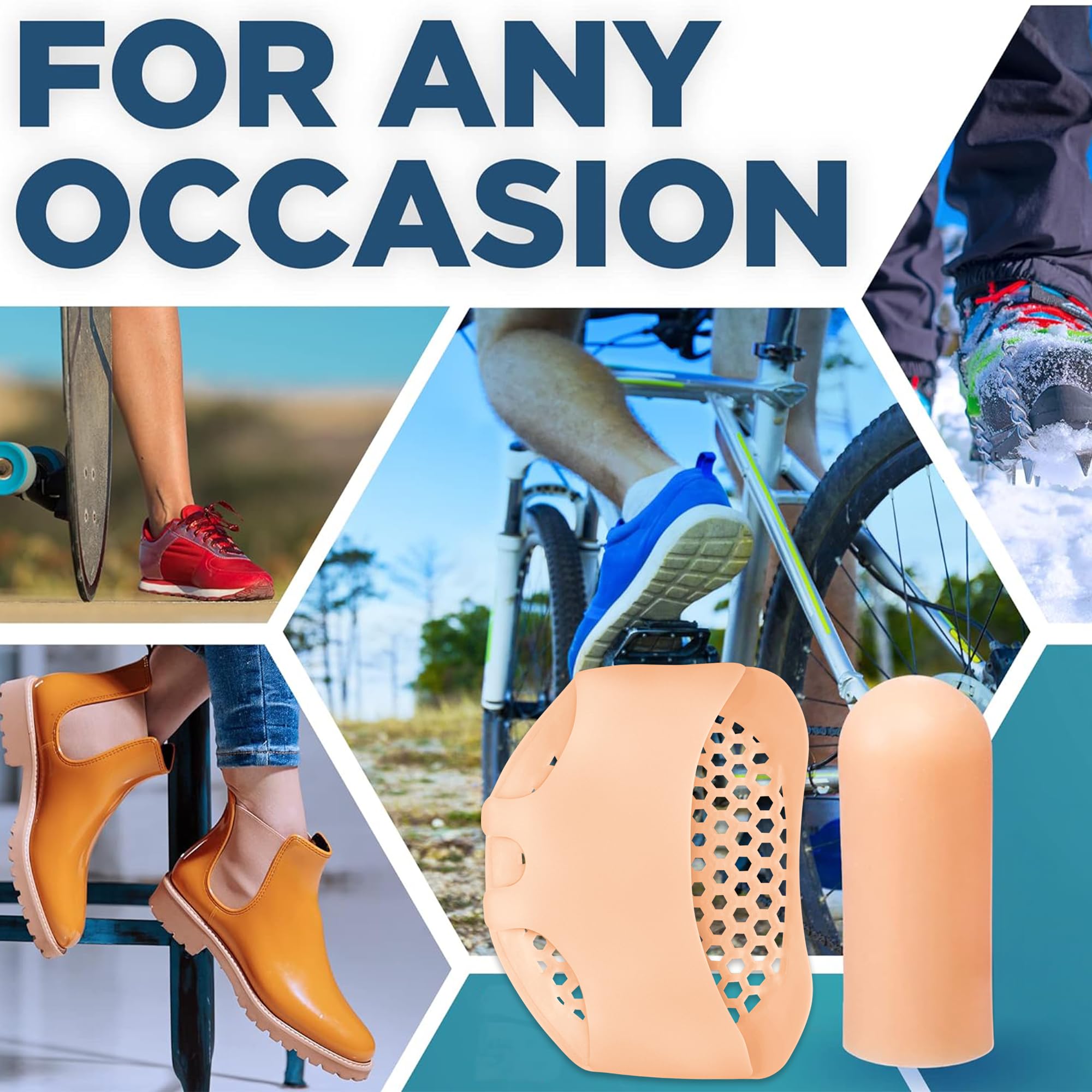 Homergy Original Soft Gel Toe Cap - 4 Small & 2 Big Toe Protectors and Metatarsal Foot Pads for Pain Relief - 4 Pack Soft Gel Reusable Breathable Sleeve Pads