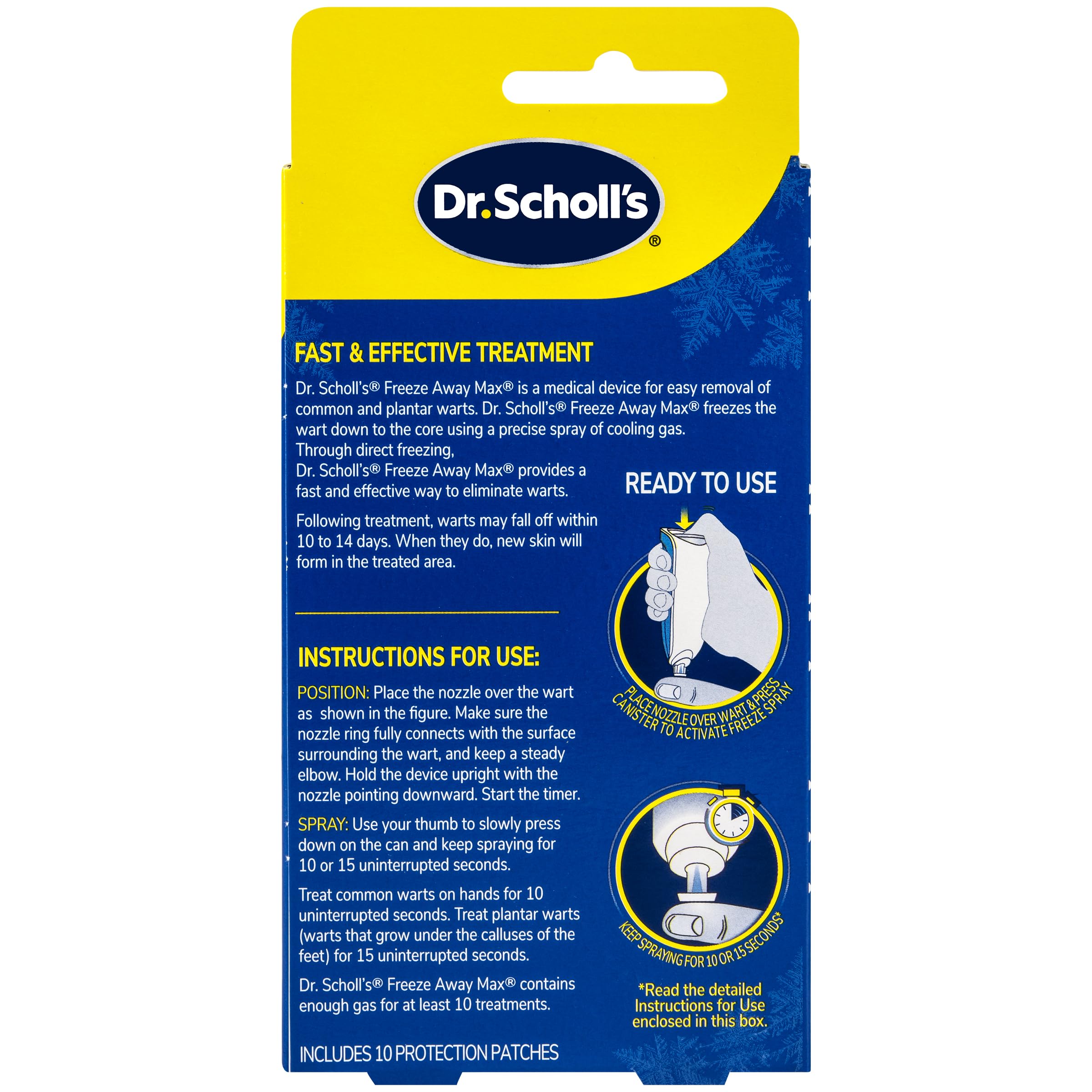 Dr. Scholl's Freeze Away MAX WART Remover, 10 Applications // Our Fastest Treatment Time, Removes Common & Plantar Warts, Precision Spray, Safe for Children 4+, 10 Treatments