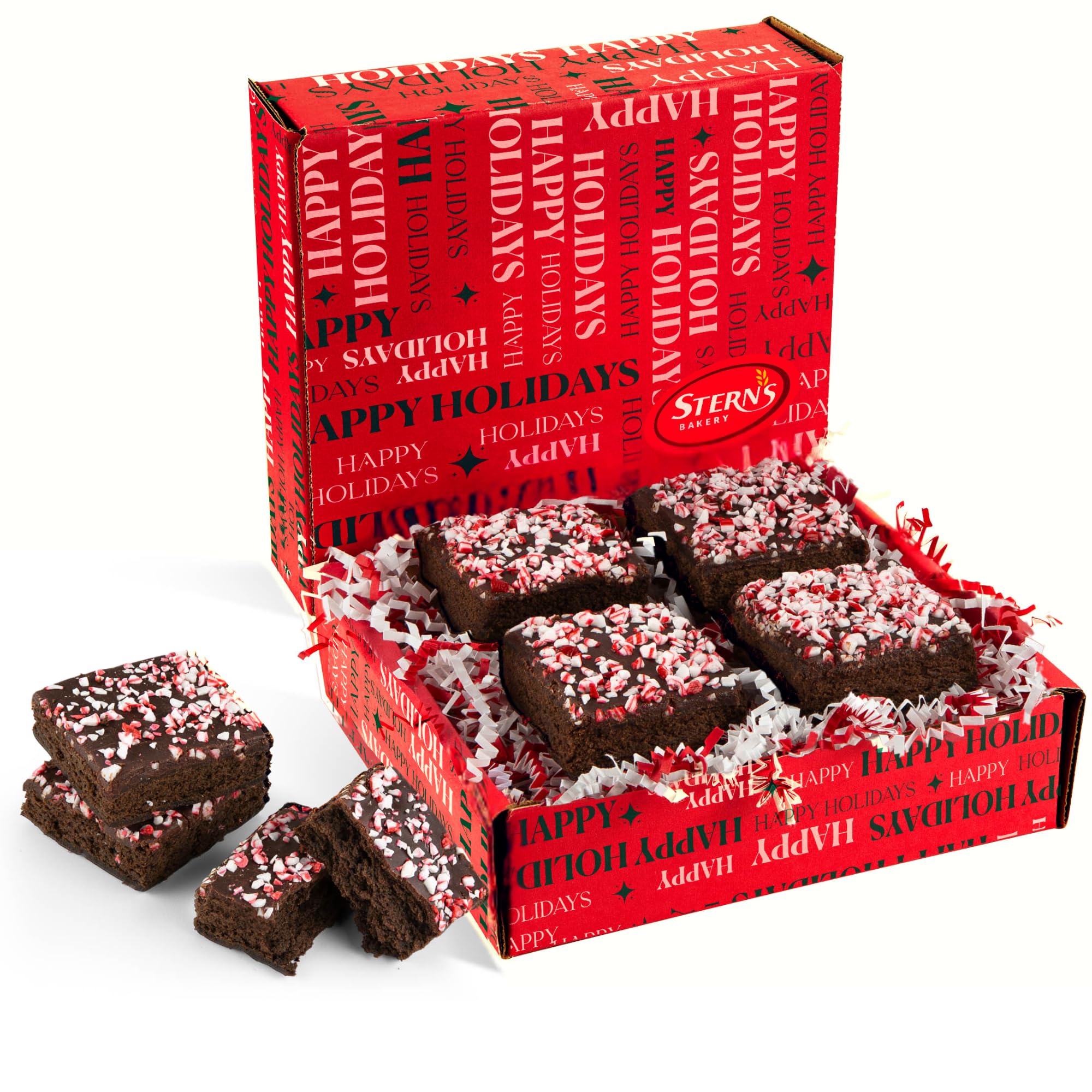 Brownie Gift Box | Chocolate Brownies with Peppermint Candy [4 Count] | Christmas Food Gift Baskets | Corporate Gifts, Stocking Stuffer Food Idea for Men Women | Kosher & Nut Free | Stern’s Bakery