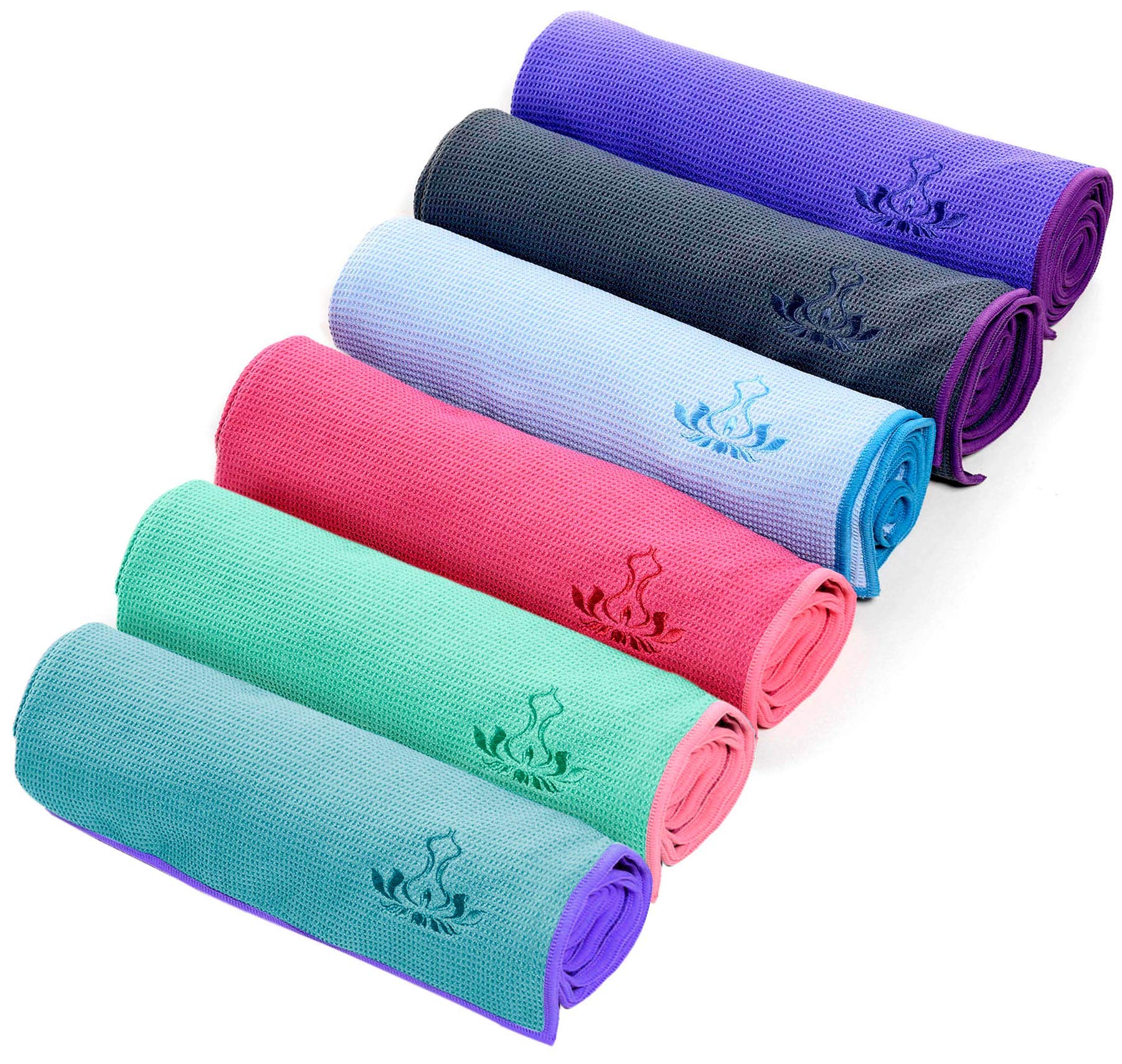 Heathyoga Hot Yoga Towel Non Slip, Microfiber Non Slip Yoga Mat Towel, Exclusive Corner Pockets Design, Dual-Grip, Sweat Absorbent, Perfect for Hot Yoga, Bikram, Pilates and Yoga Mats