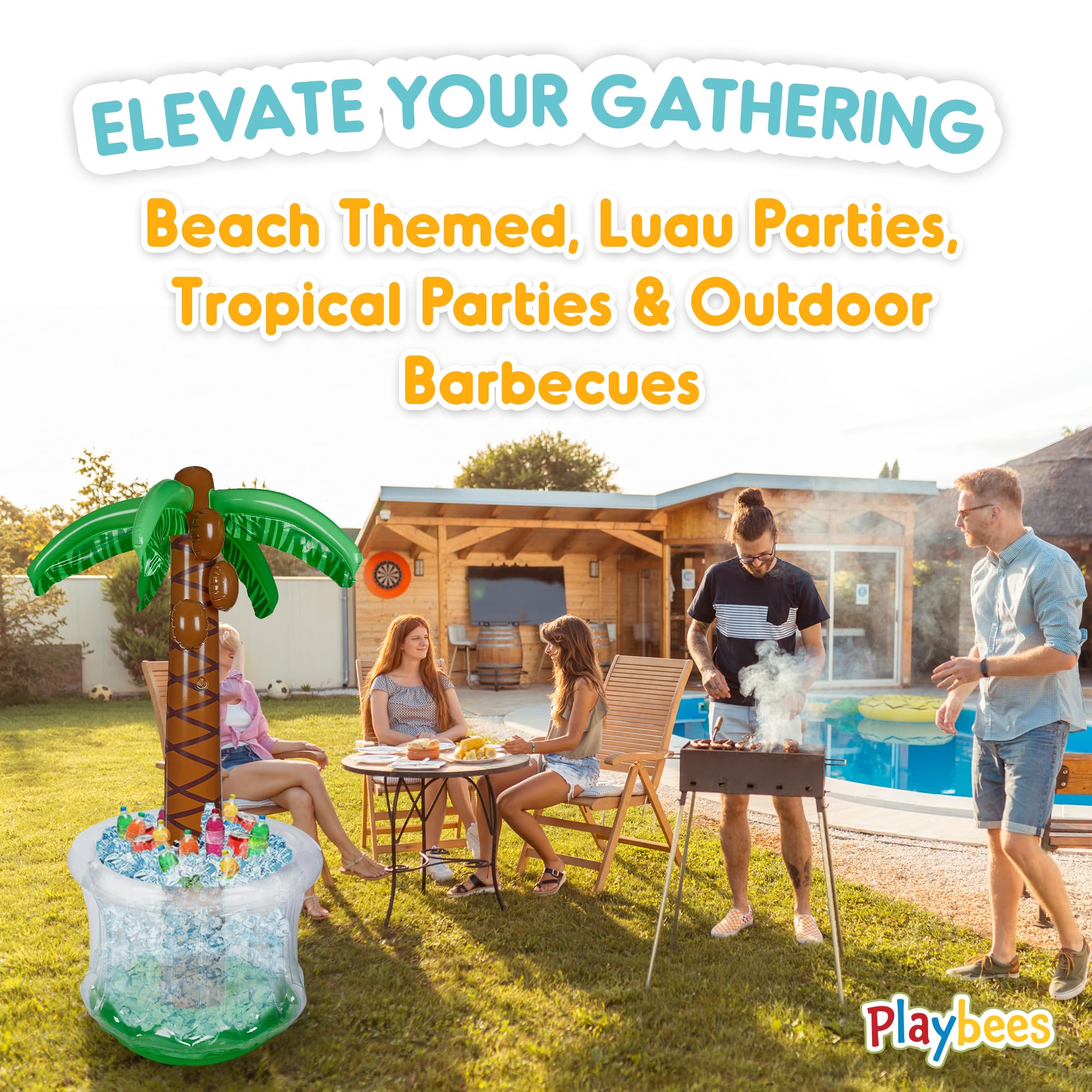 Playbees Inflatable Palm Tree Cooler 60" - Blow Up Palm Tree Party Cooler, Luau Hawaiian Tropical Beach Theme, Summer Swimming Pool Party Decorations - Outdoor Party Supplies - Kids Adults Birthday