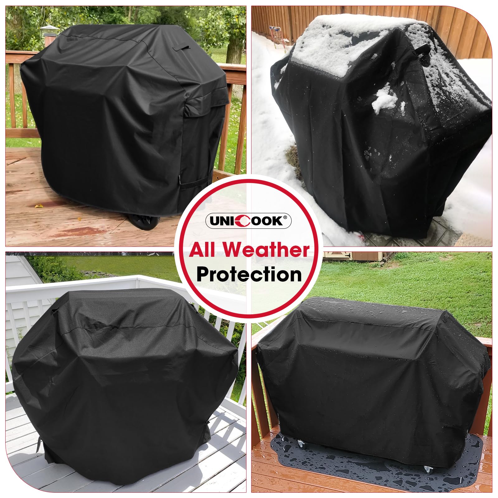 Unicook Grill Cover 60 Inch, Heavy Duty Waterproof Gas Grill Cover for Outside, Fade Resistant Outdoor Barbecue Protector, Compatible with Weber Char-Broil Nexgrill BBQs up to 58" Wide