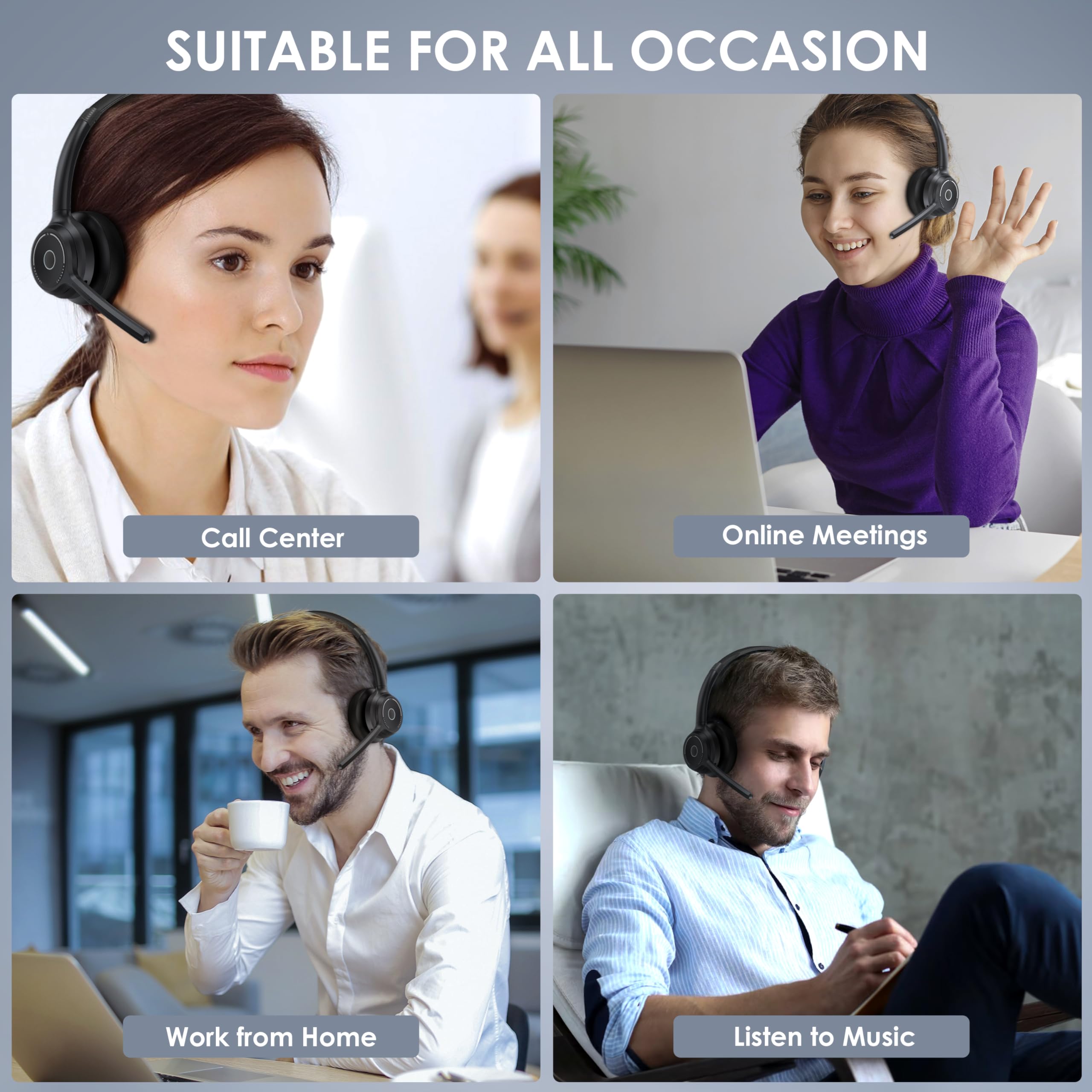 Gixxted Bluetooth Headset, Wireless Headset with Noise Cancelling Microphone for Work, On Ear Headphones with USB Dongle and Mute Mic for Computer, Office Headset for Work, Call Center