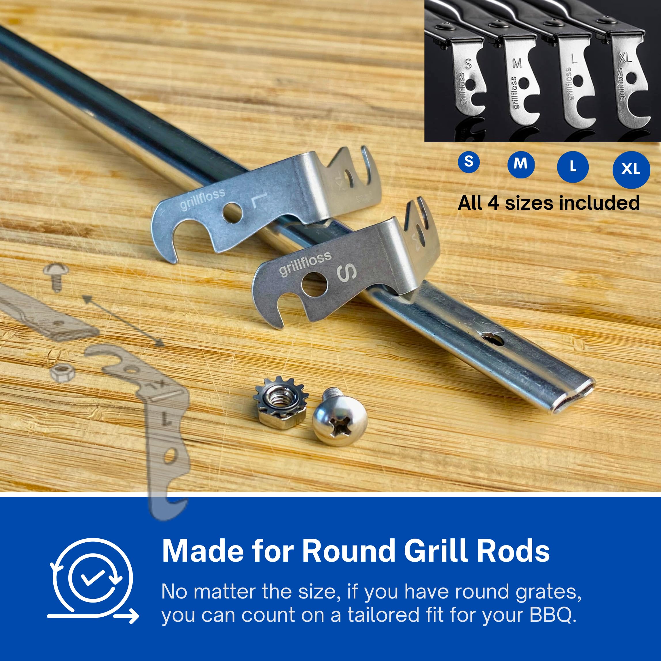 Grill Floss Premium Grill Scraper for Outdoor Grill with Round Grates - Alternative to Grill Brush for Outdoor Grill - BBQ Grill Grate Cleaner Cleans Top and Bottom of Grill Without Lifting Grates