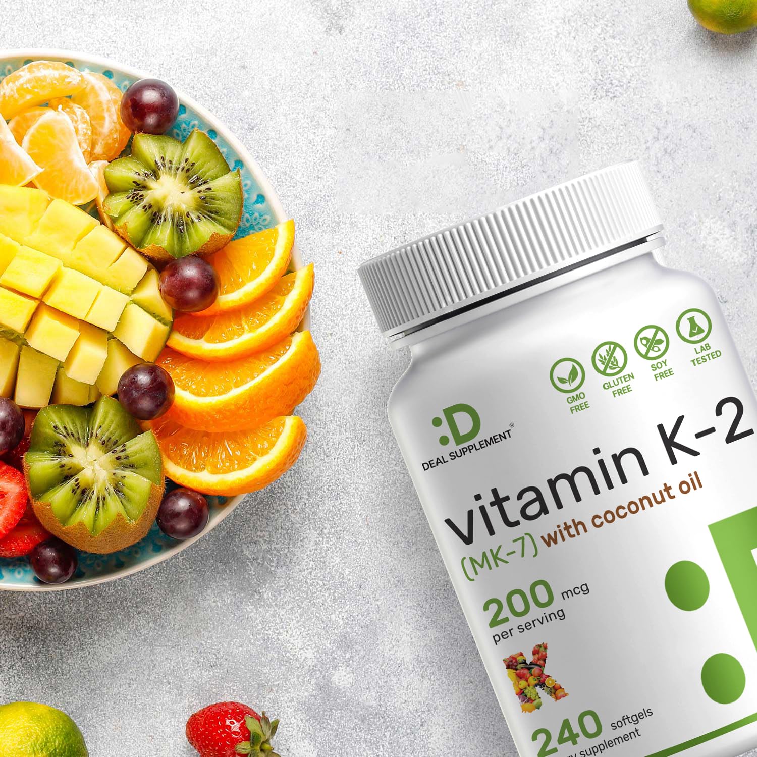 Vitamin K2 (MK-7) 200mcg, 240* Virgin Coconut Oil Softgels | Premium Menaquinone-7 Form