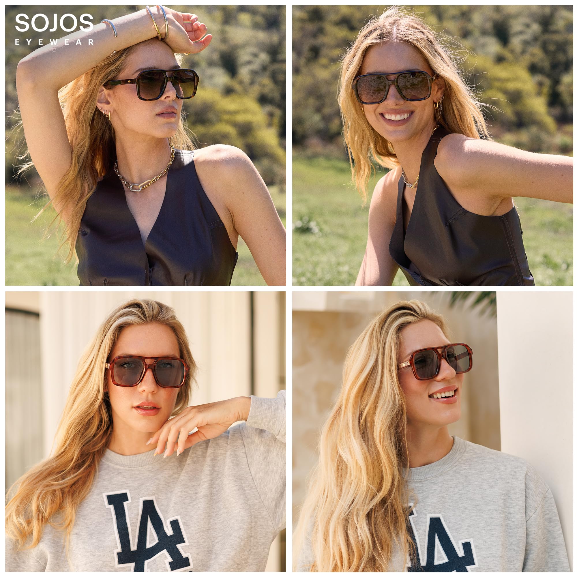 SOJOS Retro Aviator Sunglasses For Women Men Square Womens Square Sun Glasses SJ2355,Brown Tortoise Grey