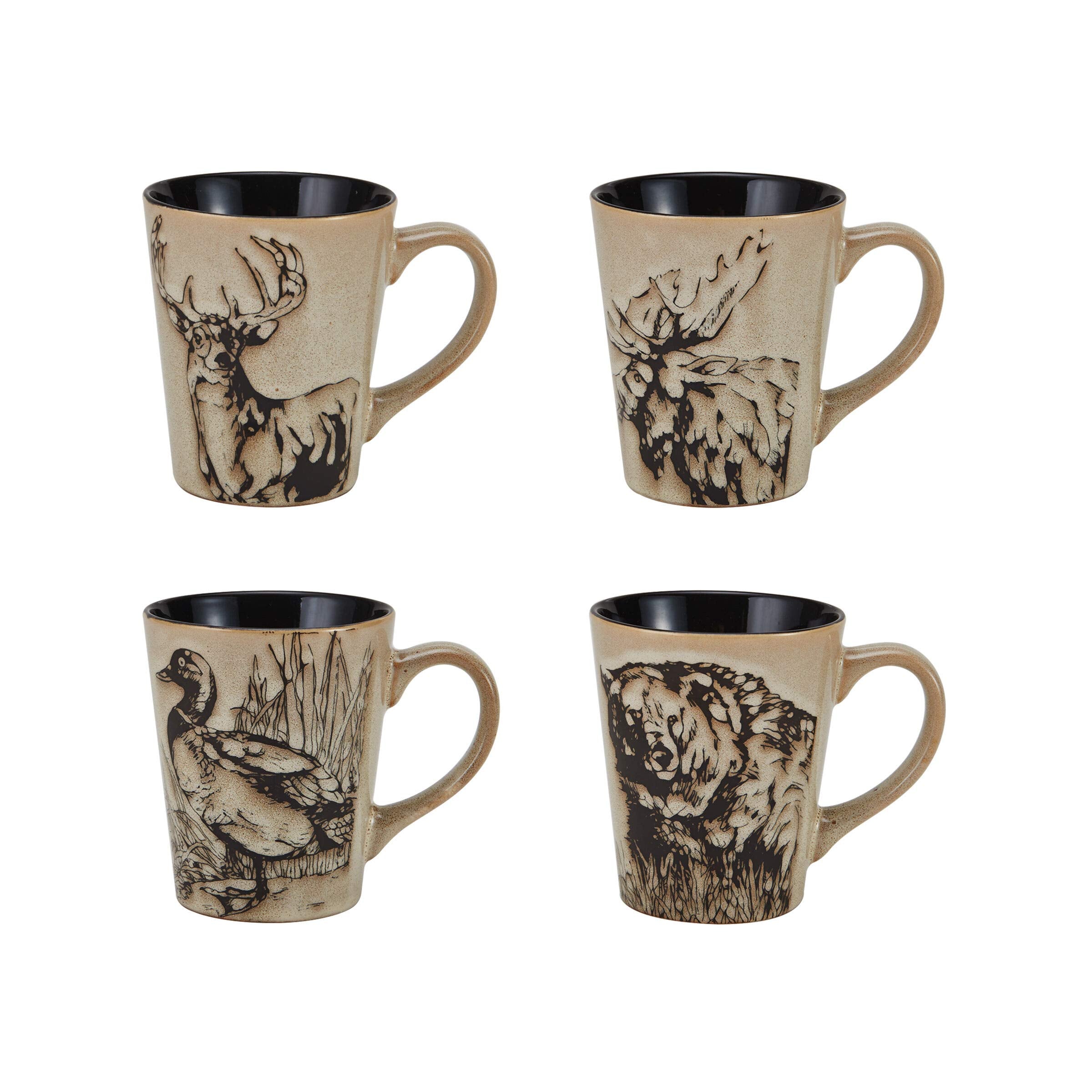 Mossy Oak Animal Print 16 Piece Dinnerware Set, Black and Beige