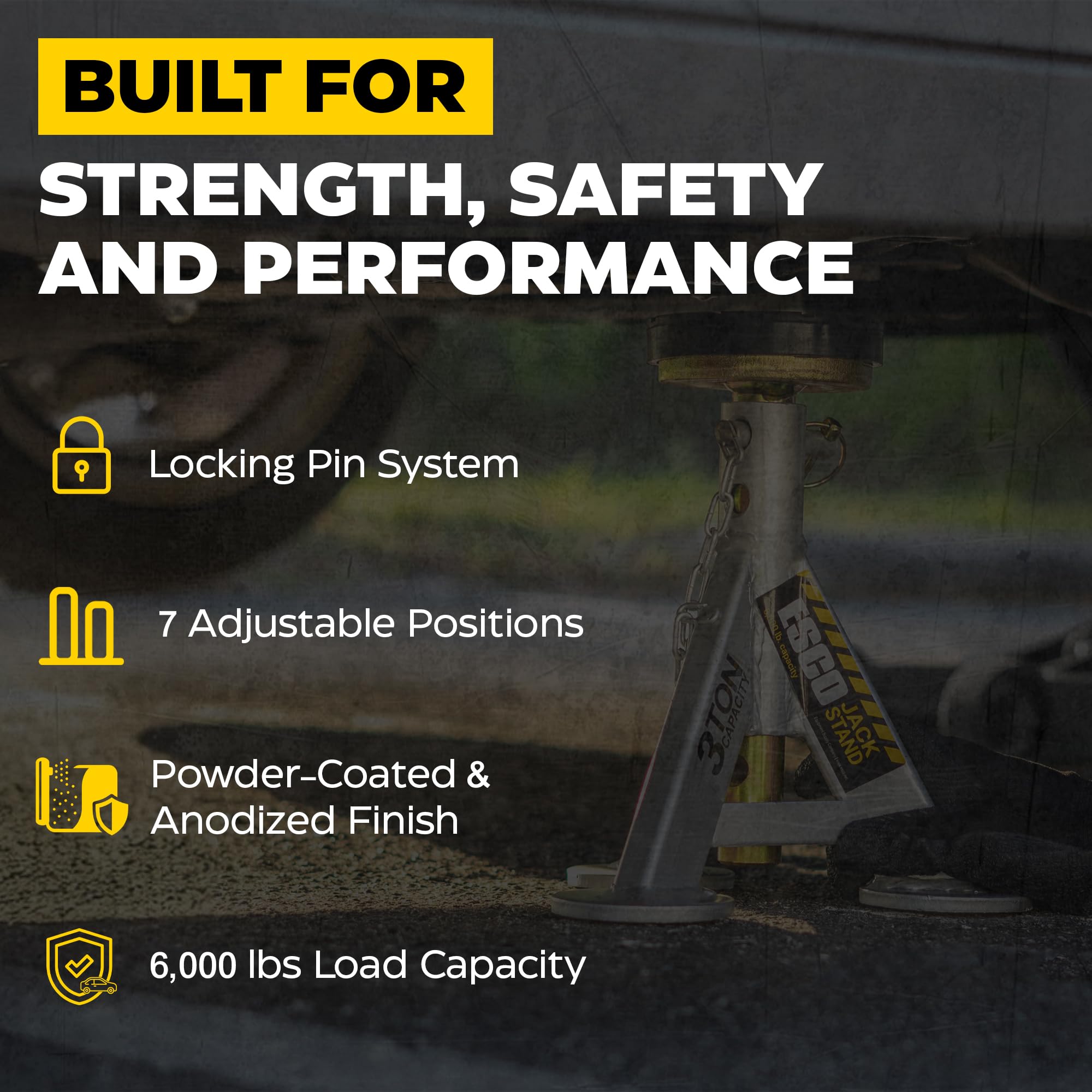 ESCO 3 Ton Performance Shorty Low Profile Jack Stands, 1 Pair