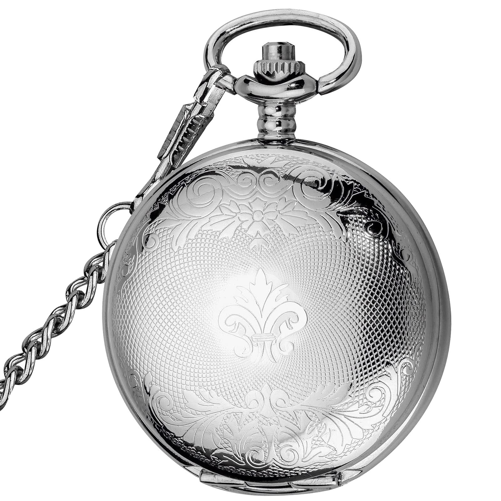 VIGOROSO Mens Pocket Watch with Chain Half Hunter Double Cover Skeleton Mechanical Men Watches Roman, Dad Christmas Gifts for Fathers Day