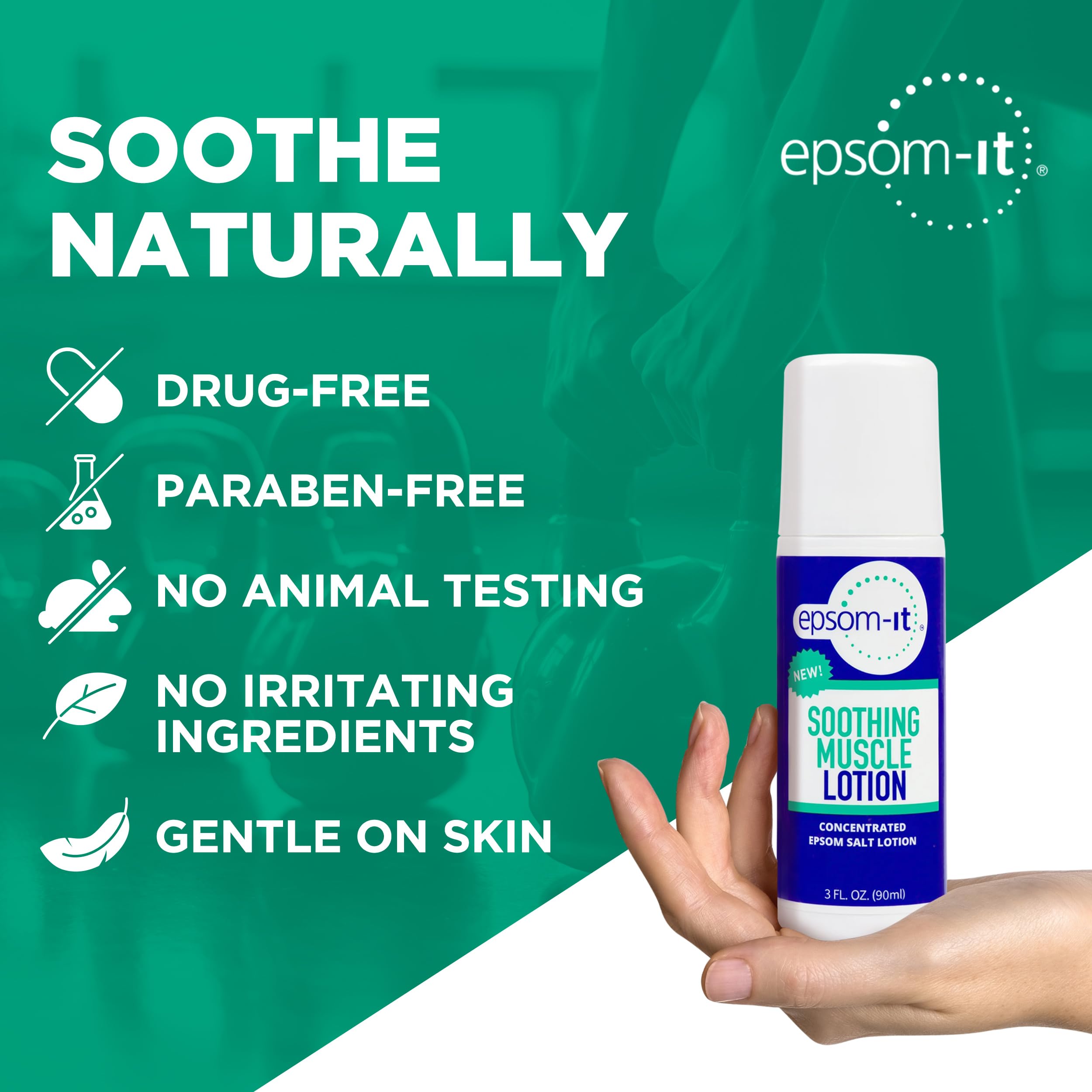 Epsom-It Soothing Muscle Lotion - Roll On Epsom Salt Lotion with Arnica for Muscle Aches and Stiffness, Leg Cramps, Knees and Tired, Achy Feet, Topical Magnesium Cream, 3oz.
