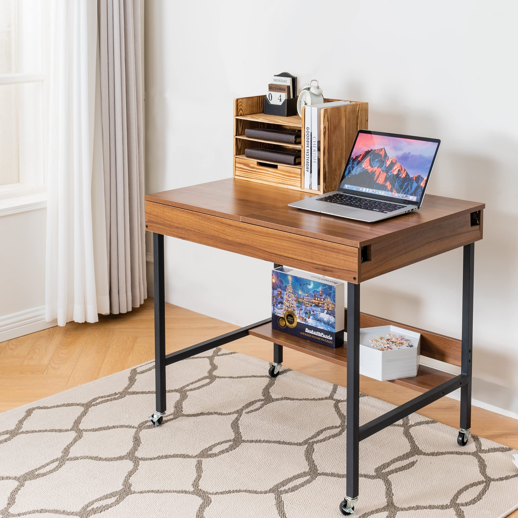Becko US Foldaway Adjustable Puzzle Table With 8 Sorting Trays, Tilting Puzzle Board with Drawers, Universal Casters for Moves, Under Table Rack for Storage, 30*20.1 in for Puzzles Up to 1000 Pieces