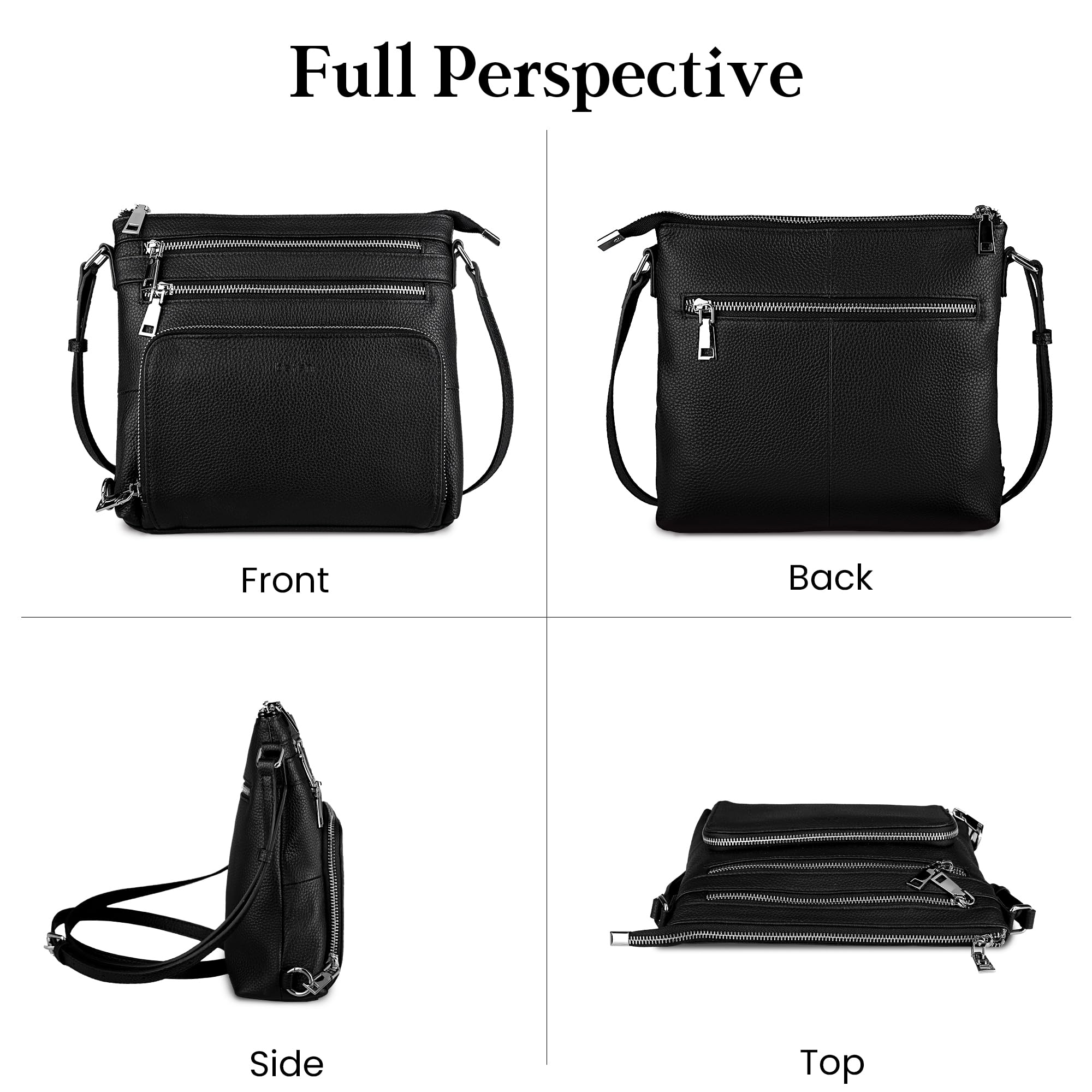 befen Black Genuine Leather Crossbody Purses for Women, Ladies Anti-Theft Medium Crossbody Shoulder Bags with Built in RFID Blocking Wallet
