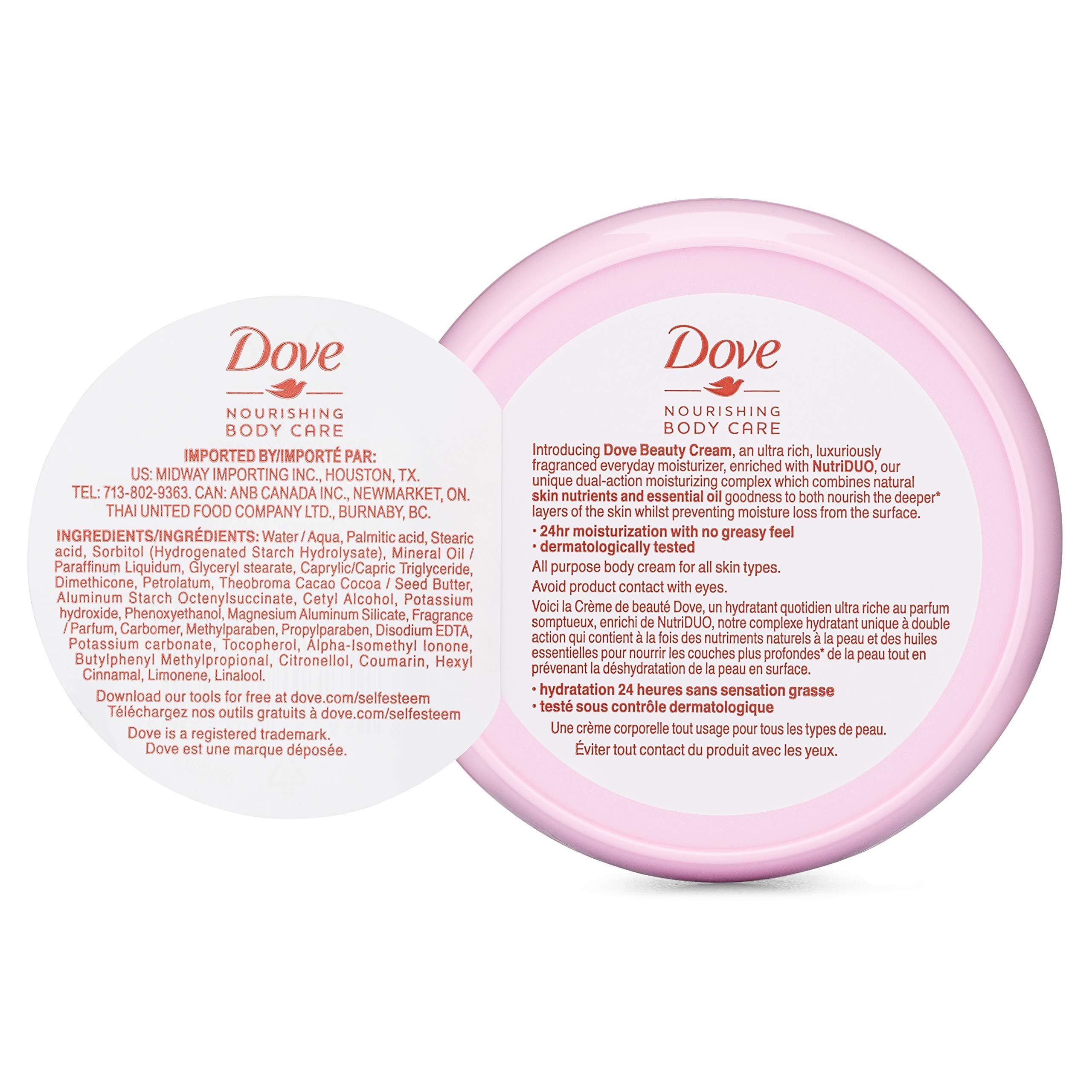 Dove Nourishing Body Care, Face, Hand, and Body Beauty Cream for Normal to Dry Skin Lotion for Women with 24-Hour Moisturization, 4-Pack, 2.53 Oz Each Jar