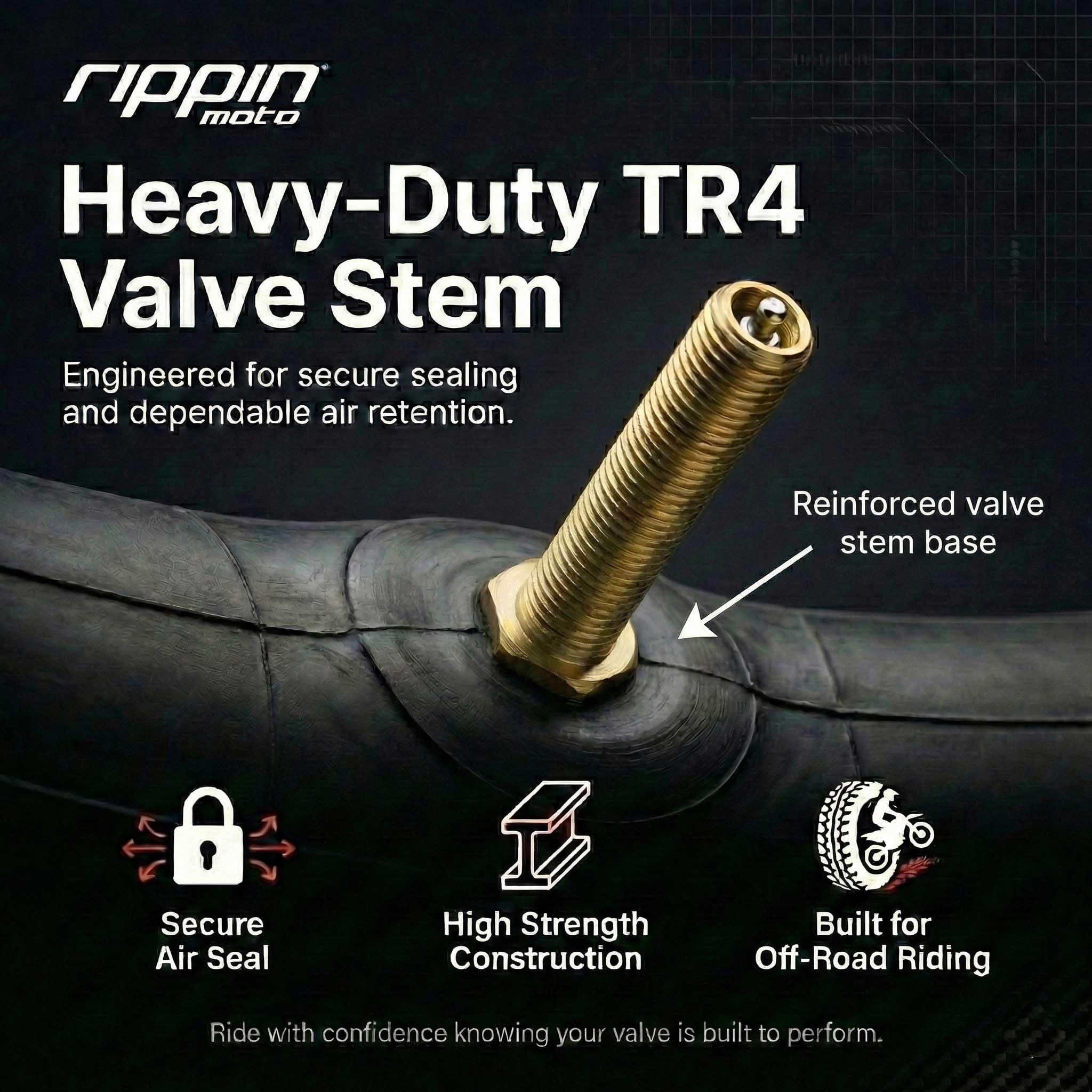 Rippin Moto 3.00/3.25-18 Performance Duty Natural Rubber Motorcycle Inner Tube – 2mm Thick, TR4 Valve Stem, Fits 80/90-18, 90/80-18, 90/90-18 & 90/100-18 Rear Dirt Bike & E-Moto Tires