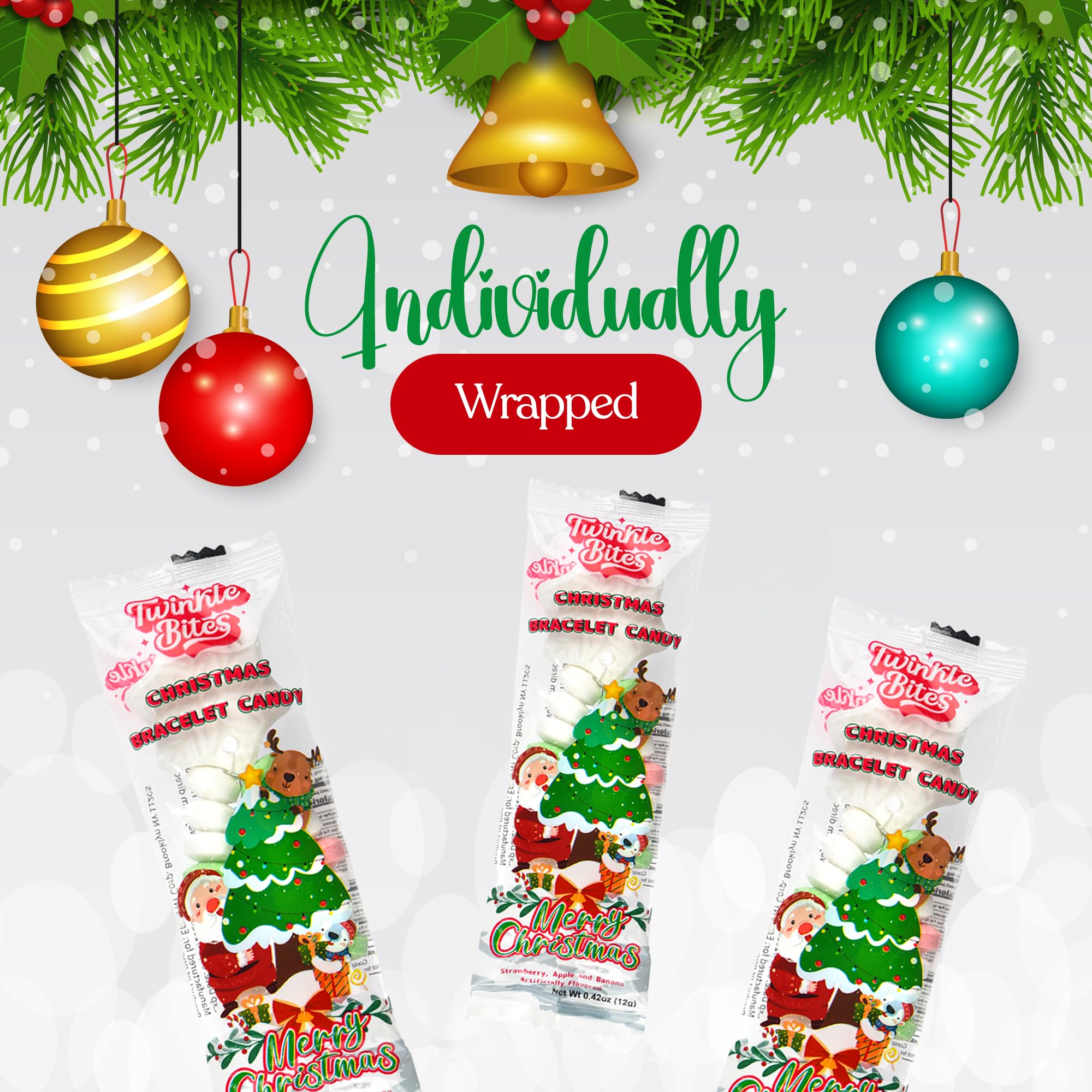 30 Pack Candy Bracelets - Individually Wrapped Christmas Holiday Themed Designs & Delicious Flavor -Bulk Christmas Candy Use For Stocking Stuffers, Party Favor, Classroom & Office Treats, Candy Jar Fillers