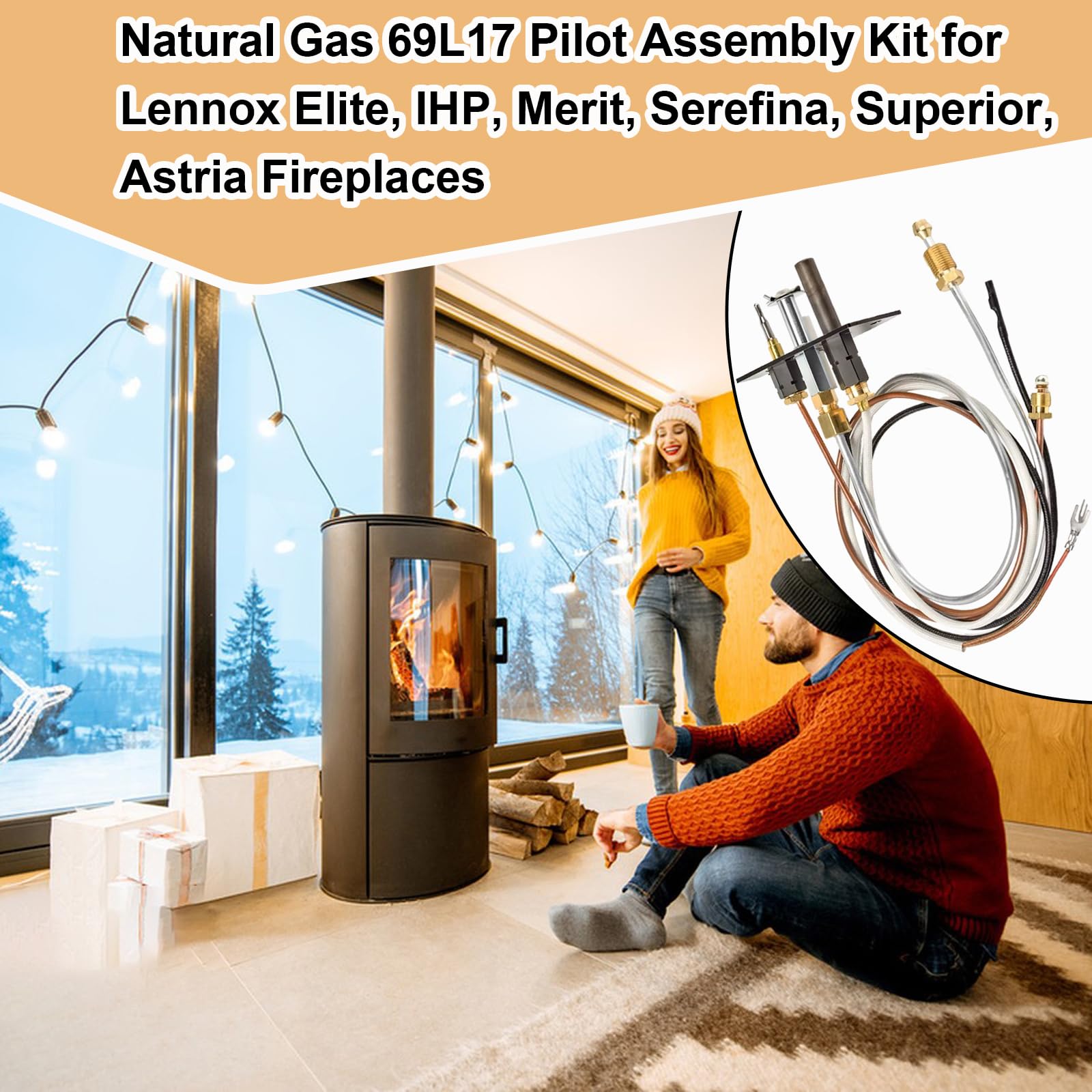69L17, J4117, 108084-02 Natural Gas Pilot Assembly Direct Vent Fireplace Kit, Compatible for Lennox Elite, IHP, Merit, Serefina, Superior, Astria Gas Fireplaces, Replaces 69L1701, 904405