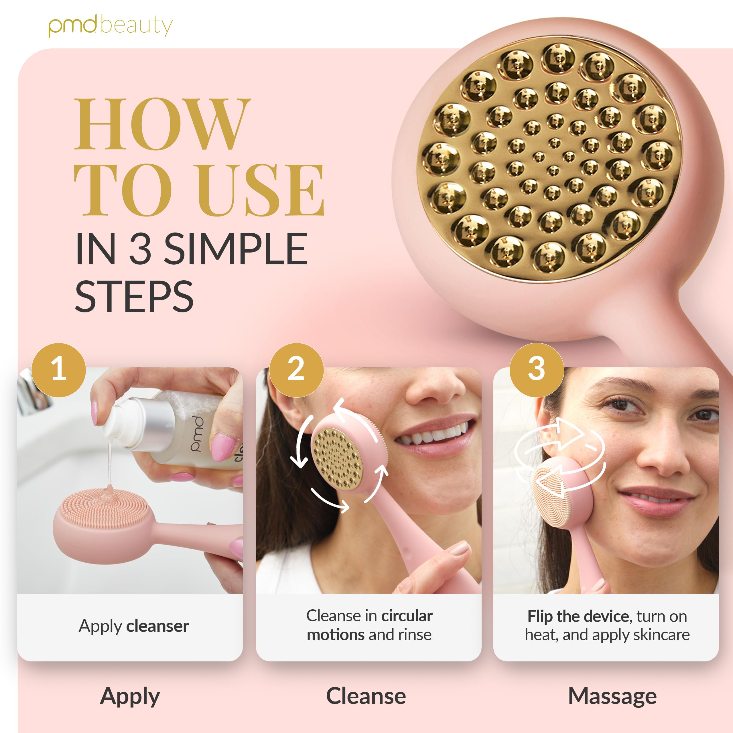 PMD Beauty Clean Pro - Electric Facial Cleansing Brush, Smart Facial Device with Silicone Brush & Heated Anti-Aging Aluminum, Gemstone, Precious Metal Massager