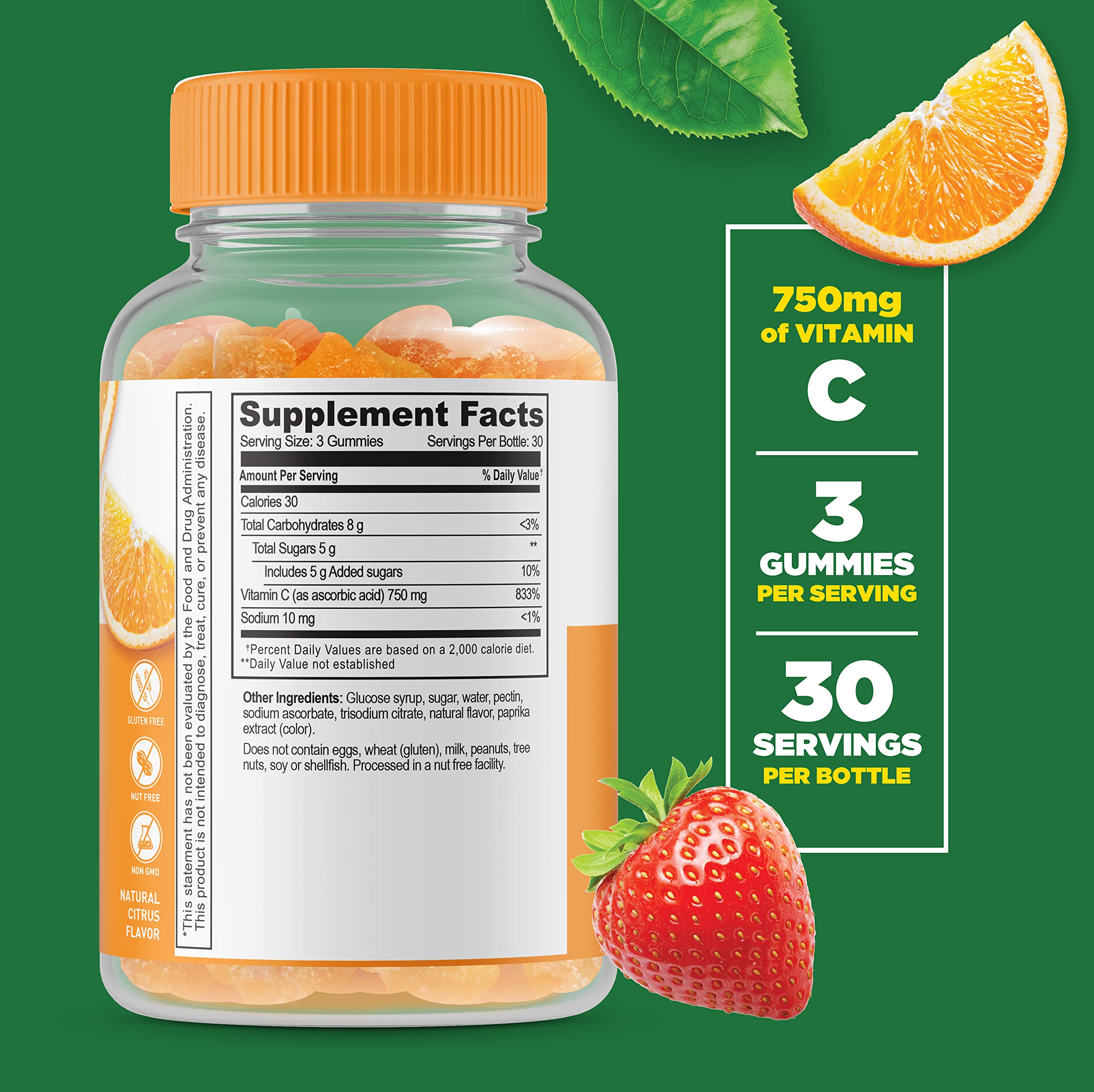 Lifeable Vitamin C - Great Tasting Natural Flavor Gummy Supplement - Vegetarian GMO-Free Chewable Vitamins - for Immune Support - 90 Gummies (750 mg)