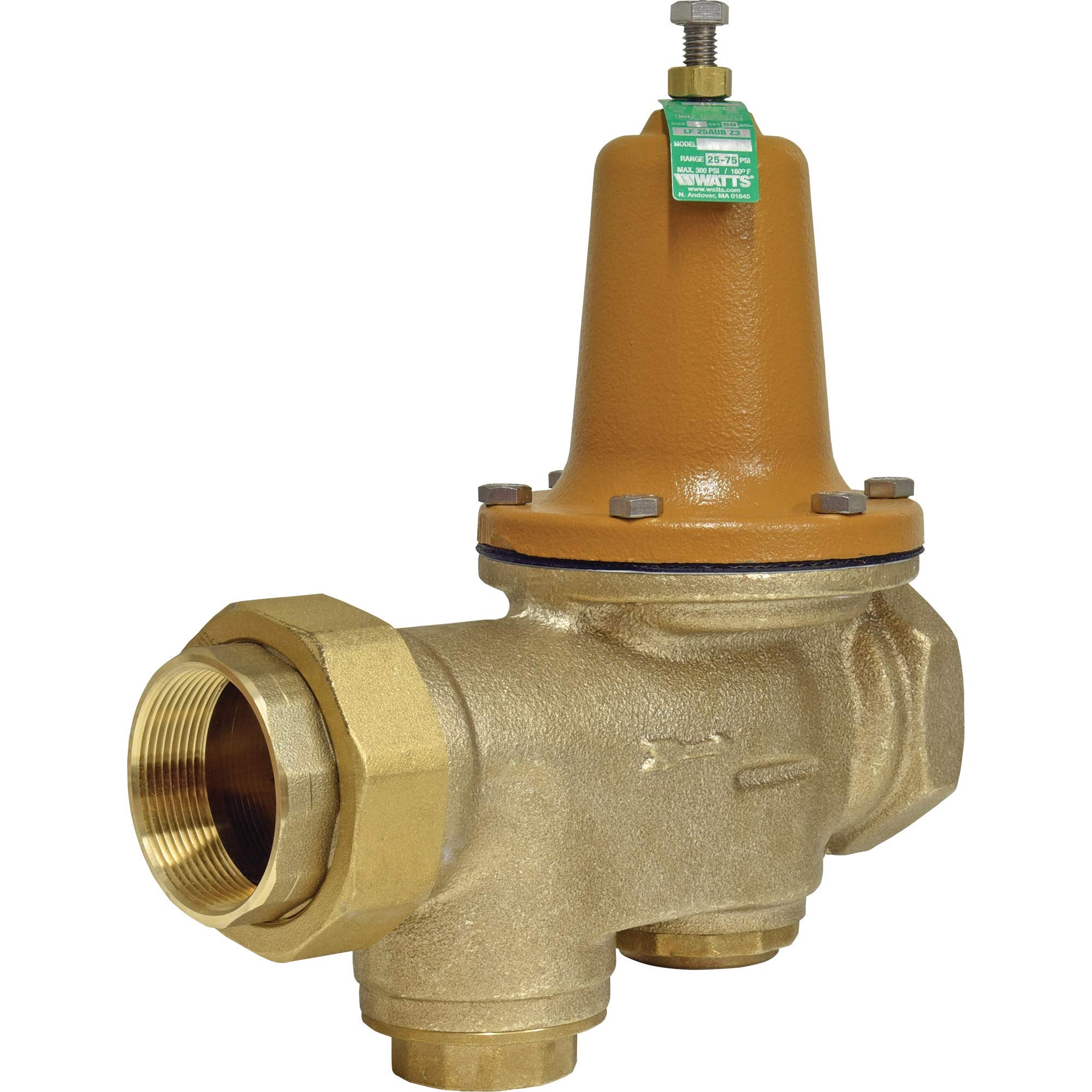 Watts LF25AUB-Z3 Series 2" Lead-Free Cast Copper Silicon Alloy Water Pressure Reducing Valve, NPT Female Union x NPT Female Outlet, SS Seat, Adjustable Pressure 25 to 75 psi, Maximum 300 psi