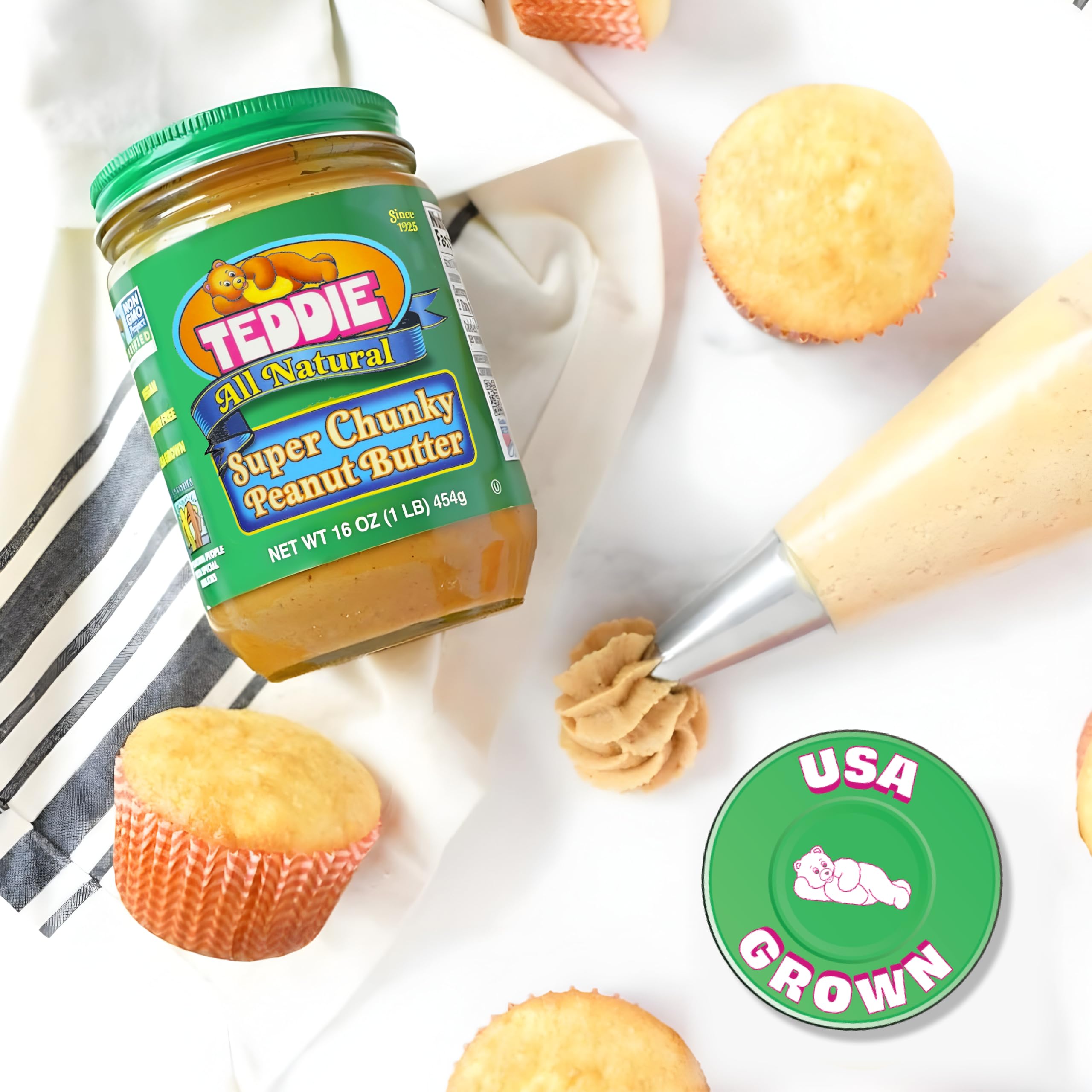 Teddie All Natural Peanut Butter, Super Chunky, Gluten Free & Vegan, 16 Ounce (Super Chunky, Pack of 1)