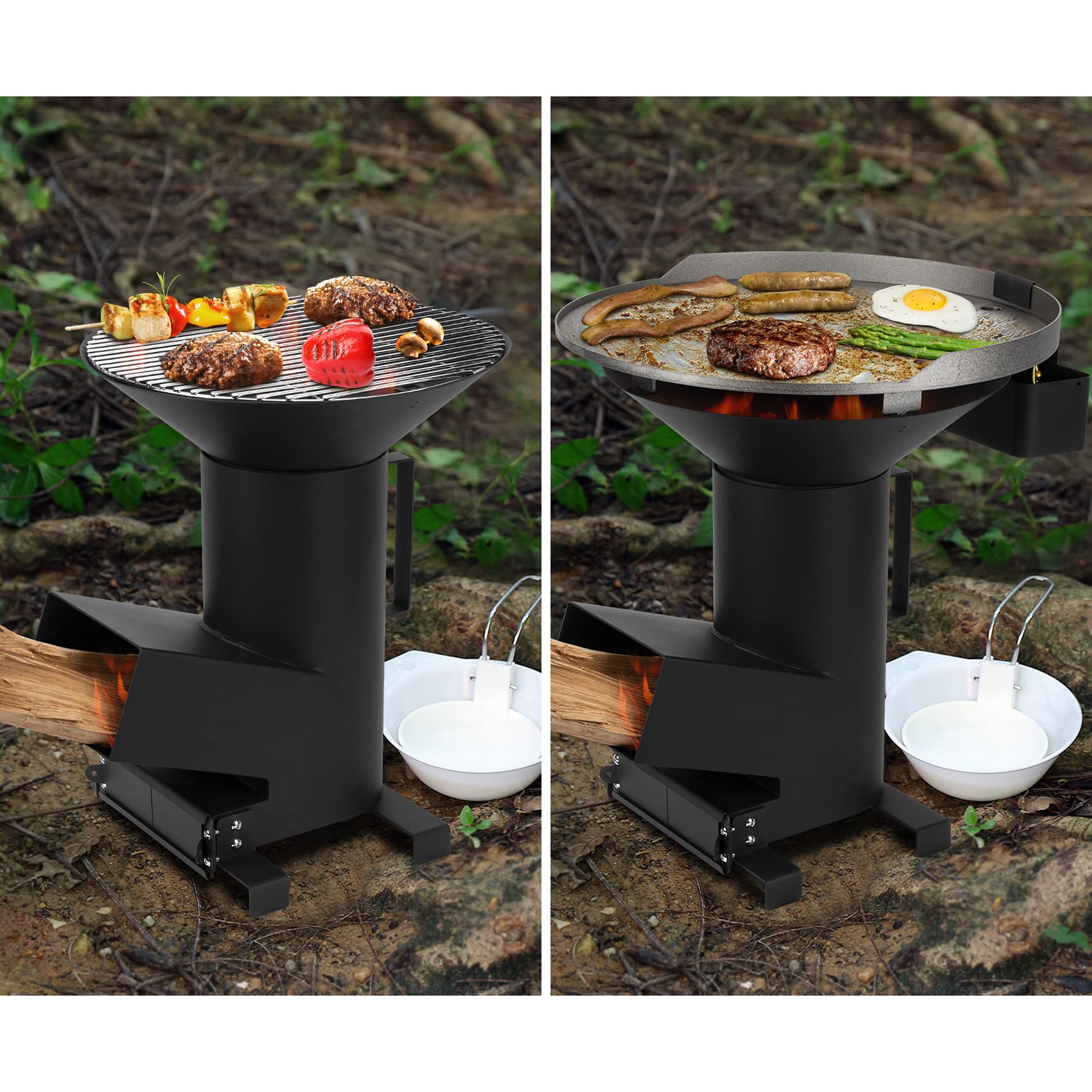 ONLYFIRE OUTDOOR LIVING 3-in-1 Camp Rocket Stove with 14.5" Cooking Grate, 18" Griddle and Cooktop, Portable Wood Burning Camping Stove for Patio Backyard RV Tailgating Trailer Tents Hiking, GS302