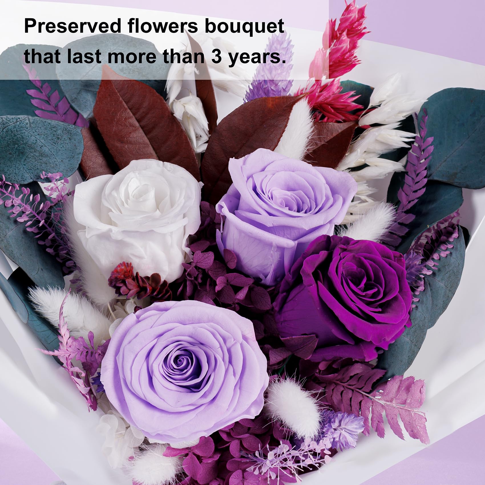 Preserved Flowers Bouquets, Purple Flowers, Flowers for Delivery Prime, Natural Real Long Lasting Roses and Flowers, Rose Bouquets Valentines Day, Mothers Day, Christmas, Birthday Gifts for Women