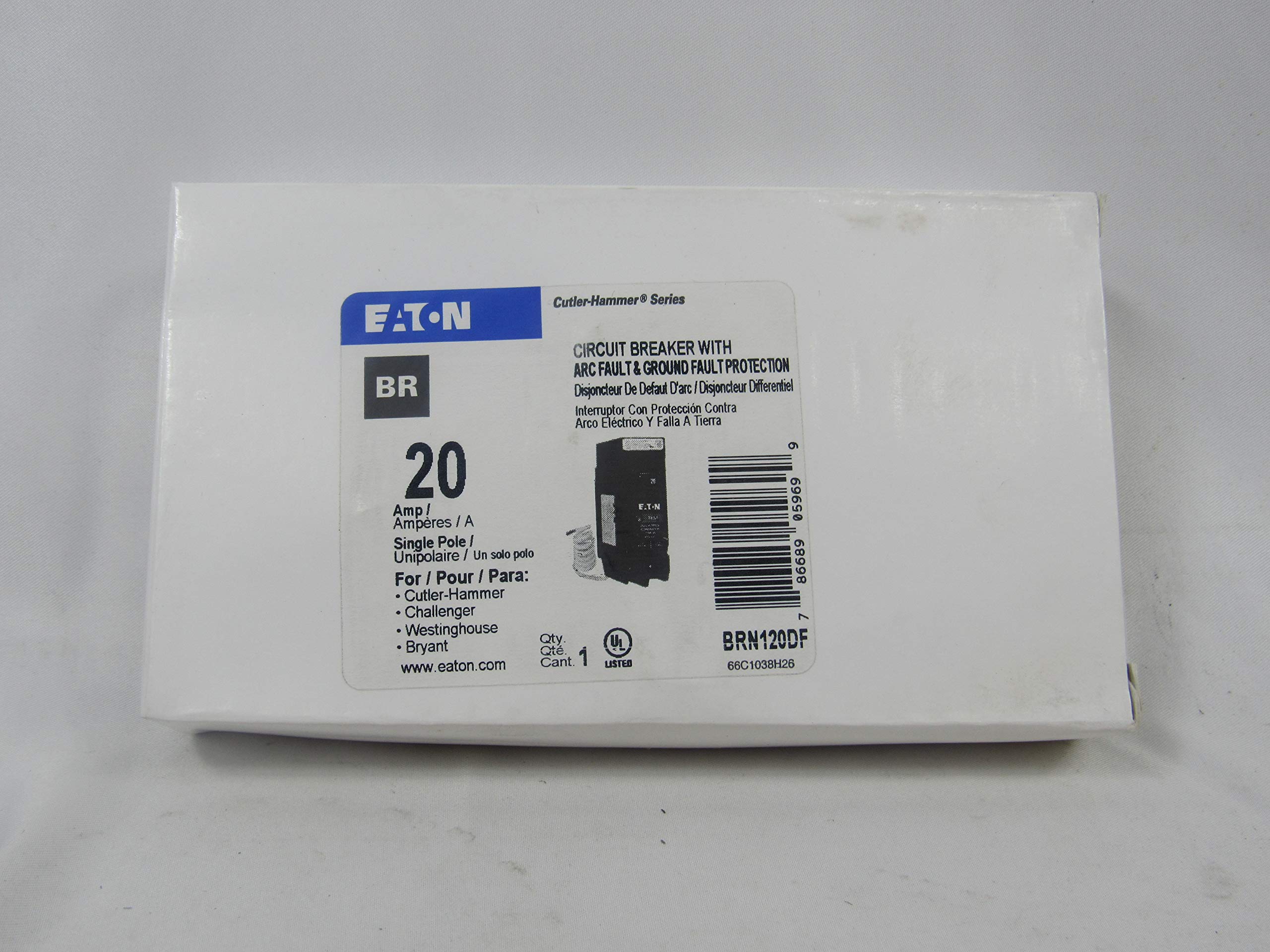 BRN120DF Breaker, 20A, 1P, 120/240V, 10 kAIC, Type BR AFCI/GFCI (Original version, 2-Pack)