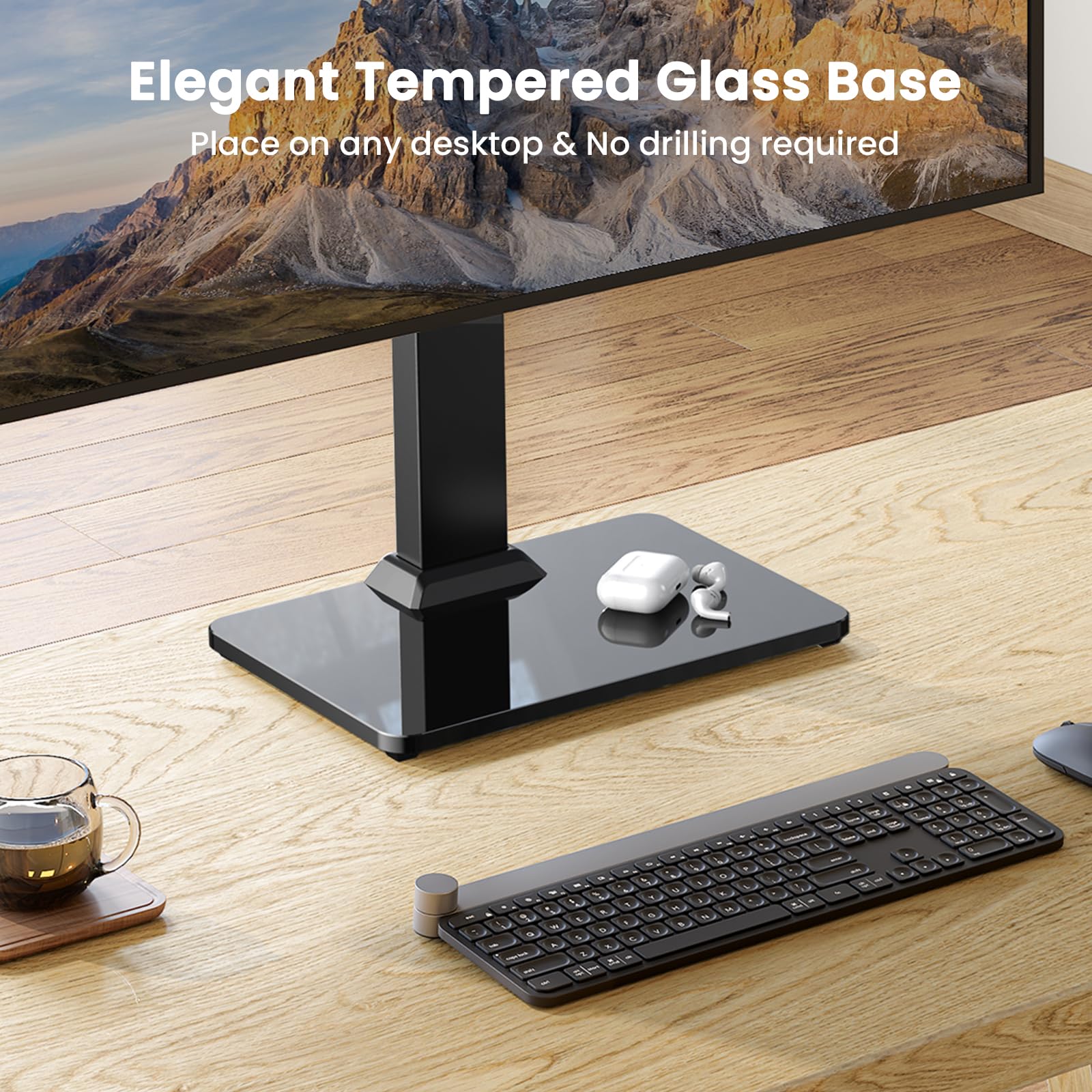 ErGear Single Monitor Stand for 13-34 inch Screens up to 44 lbs, Free-Standing Monitor Riser with 5 Height Settings, Tabletop Monitor Stand with Tempered Glass Base, Max VESA 100x100mm, EGTVS29