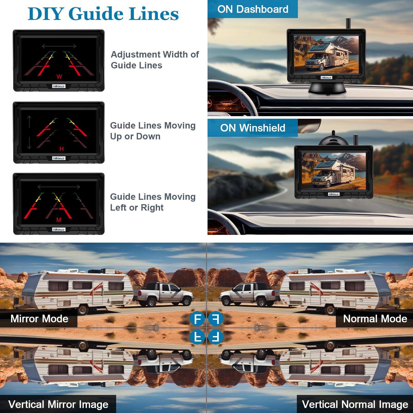 Magnetic Solar Wireless Backup Camera: 5 Inch DVR 1080P HD IPS Monitor, Rechargeable Reverse Camera System, Portable Cordless Rear View Camera for Truck RV Camper Hitching Gooseneck Horse Trailer