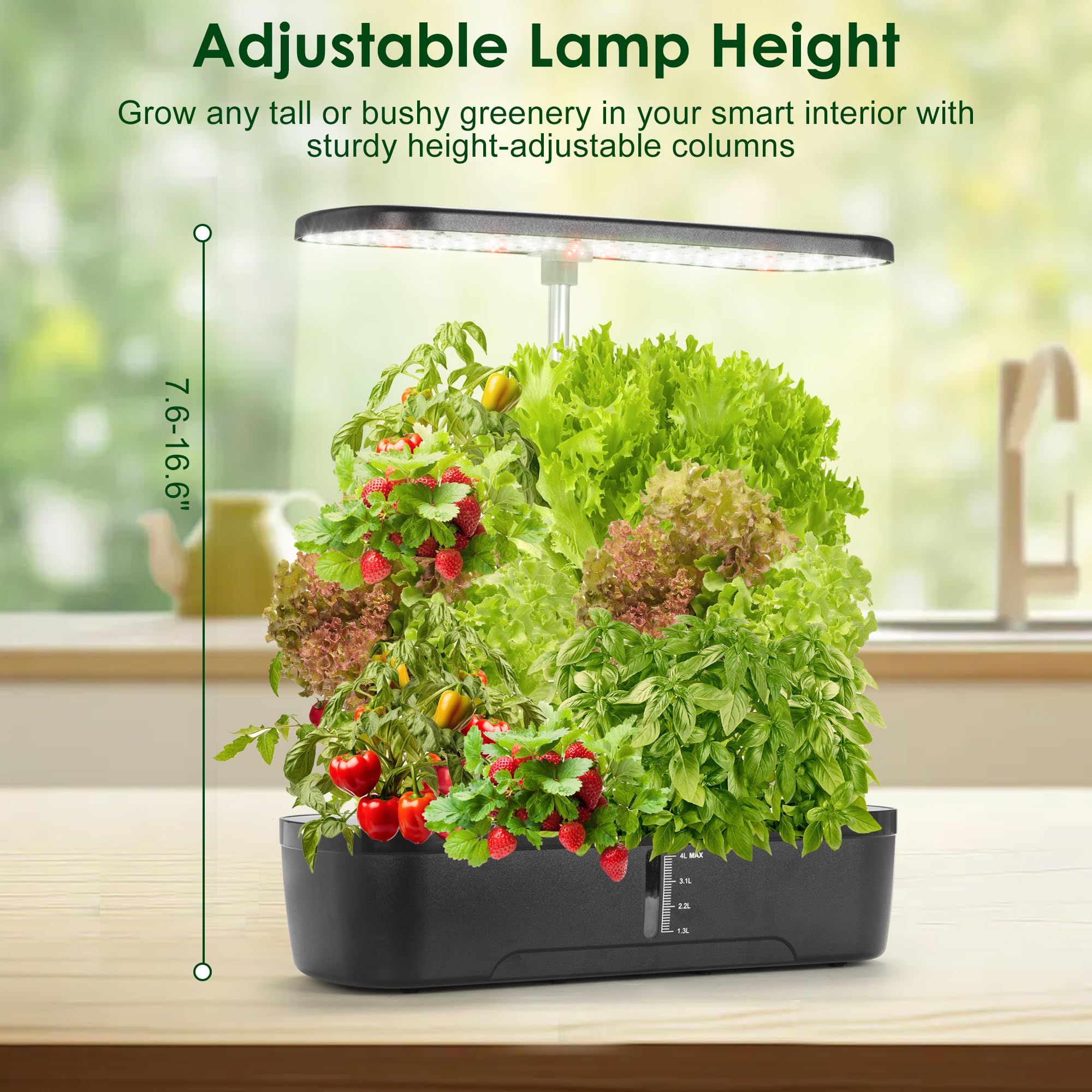 OneBlis Hydroponics Growing System Kit, 3 Mode Lights 12 PodsHerb Garden System Kits, Adjustable Height 7.6-16.6", Smart Water Pump Planter Indoor Gardening for Fruit, Vegetable, Stems, Plant