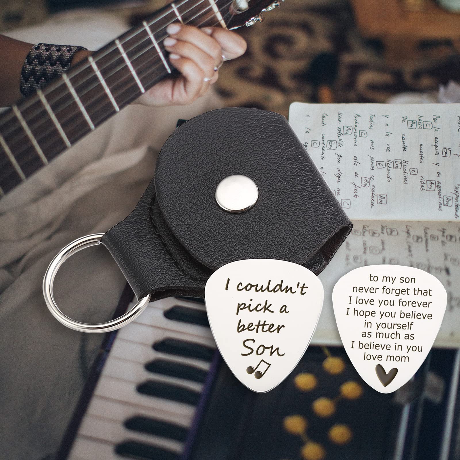 Son Gifts from Mom Dad, I Couldn't Pick a Better Son Guitar Pick Gifts for Guitar Player Son, Stainless Steel Guitar Picks Musician Gift Ideas for Son, Christmas Birthday Graduation Gift for Son