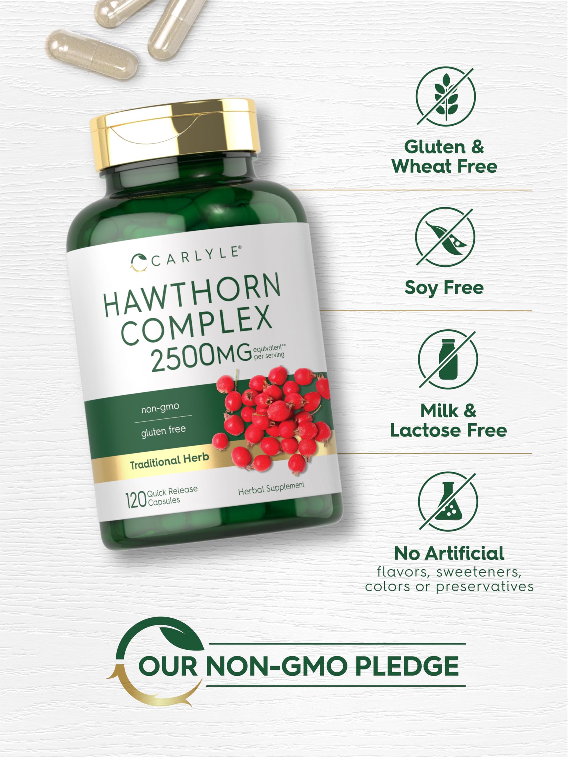 Carlyle Hawthorn Berry Complex 2500mg Capsules | 120 Count | Extract Powder | for Men and Women | Non-GMO & Gluten Free Supplement