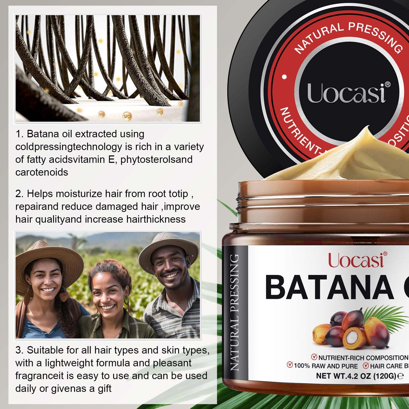 Raw Batana Oil for Hair Growth (4.2 OZ), 100% Pure Natural Unrefined - Prevent Hair Loss and Promotes thickness for Women & Men
