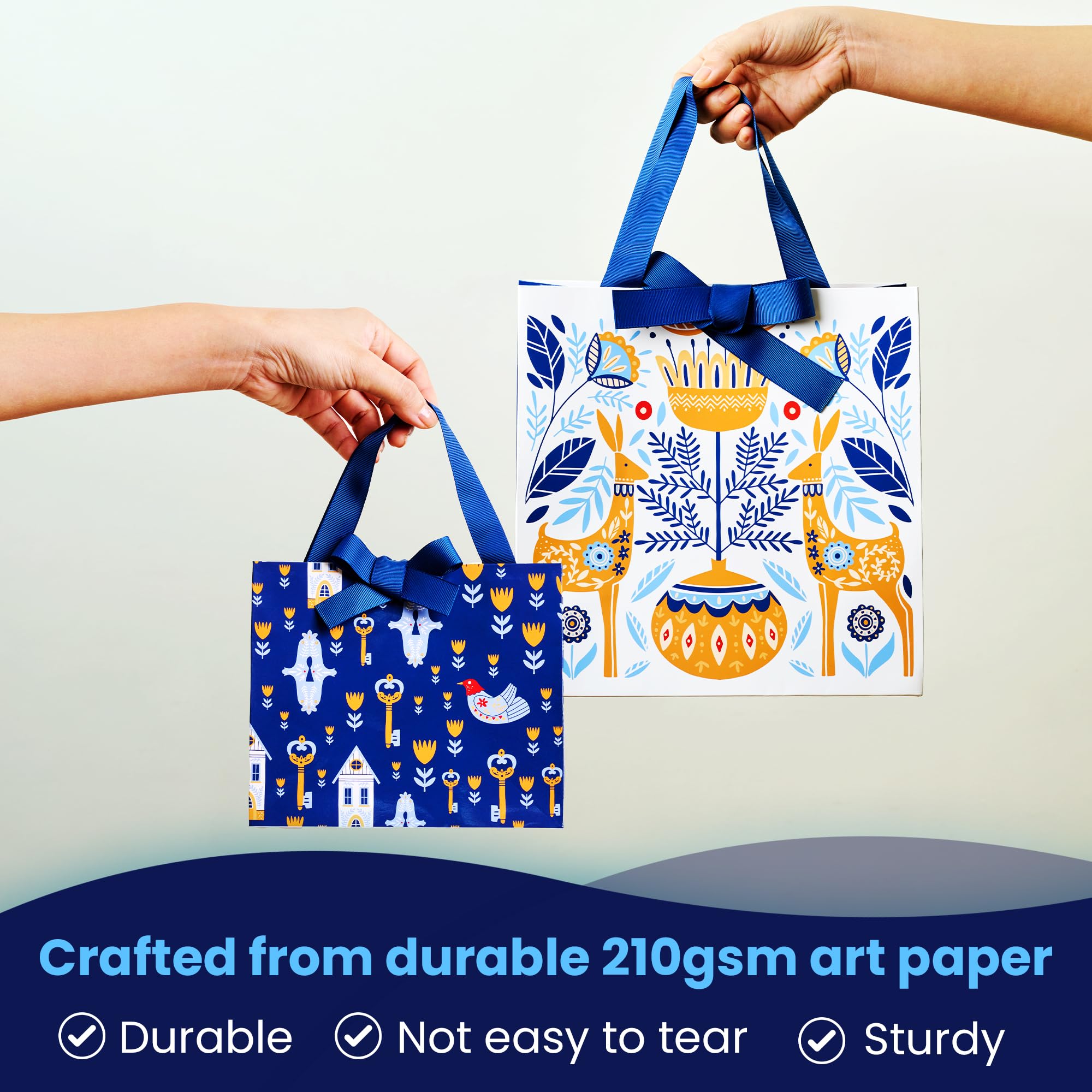 Martin & Jillian Scandinavian Gift Bags with Ribbon Handles - Multi Use Paper Goodie & Gift Bags for Weddings, Baby & Bridal Showers, Birthday Party Favors, Christmas & Holiday Presents