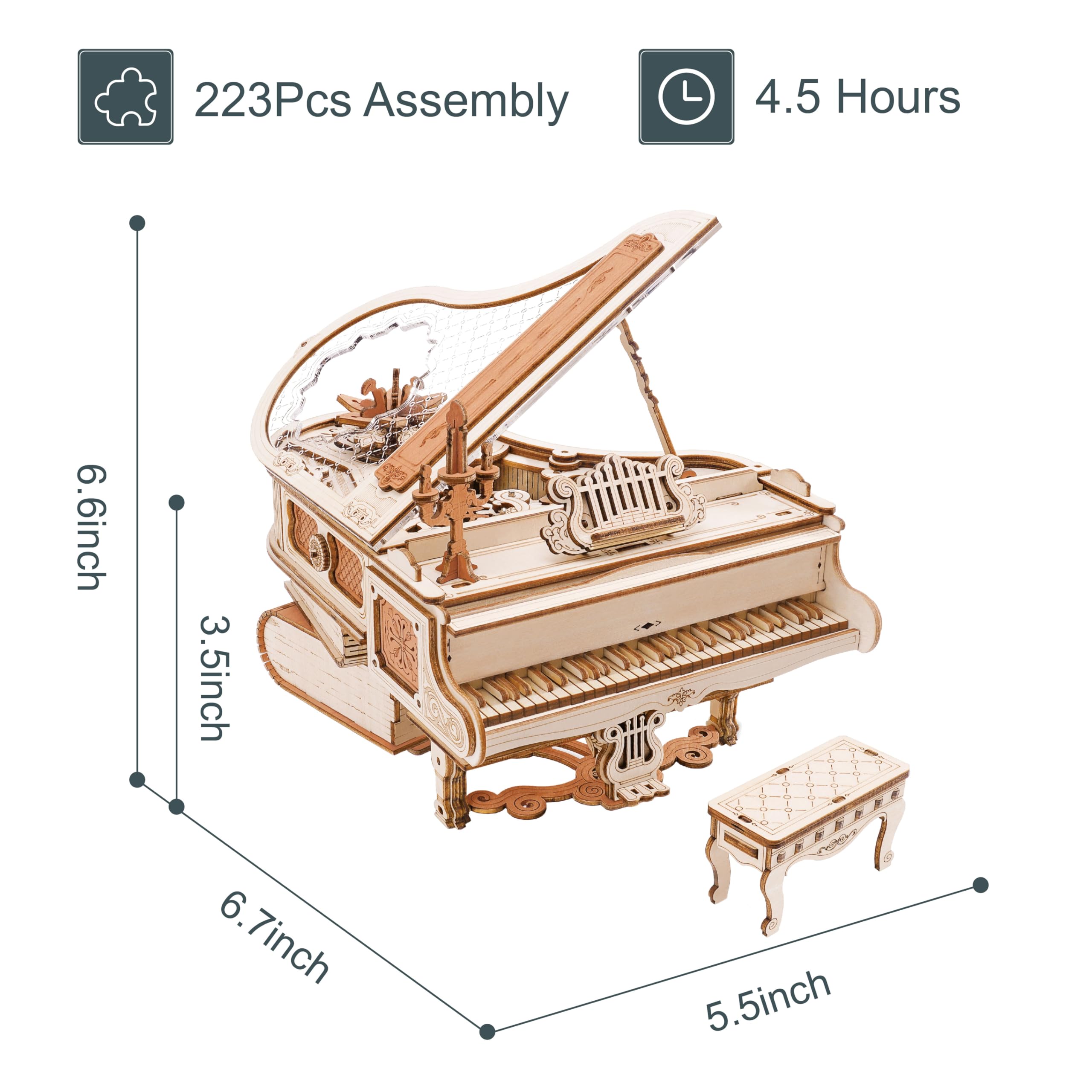 RoWood 3D Puzzles for Adults,DIY Music Box Gifts,Wooden Magic Piano Model Kits,Mechanical Wooden Puzzles,Music Box for Adults,Teens&Friends