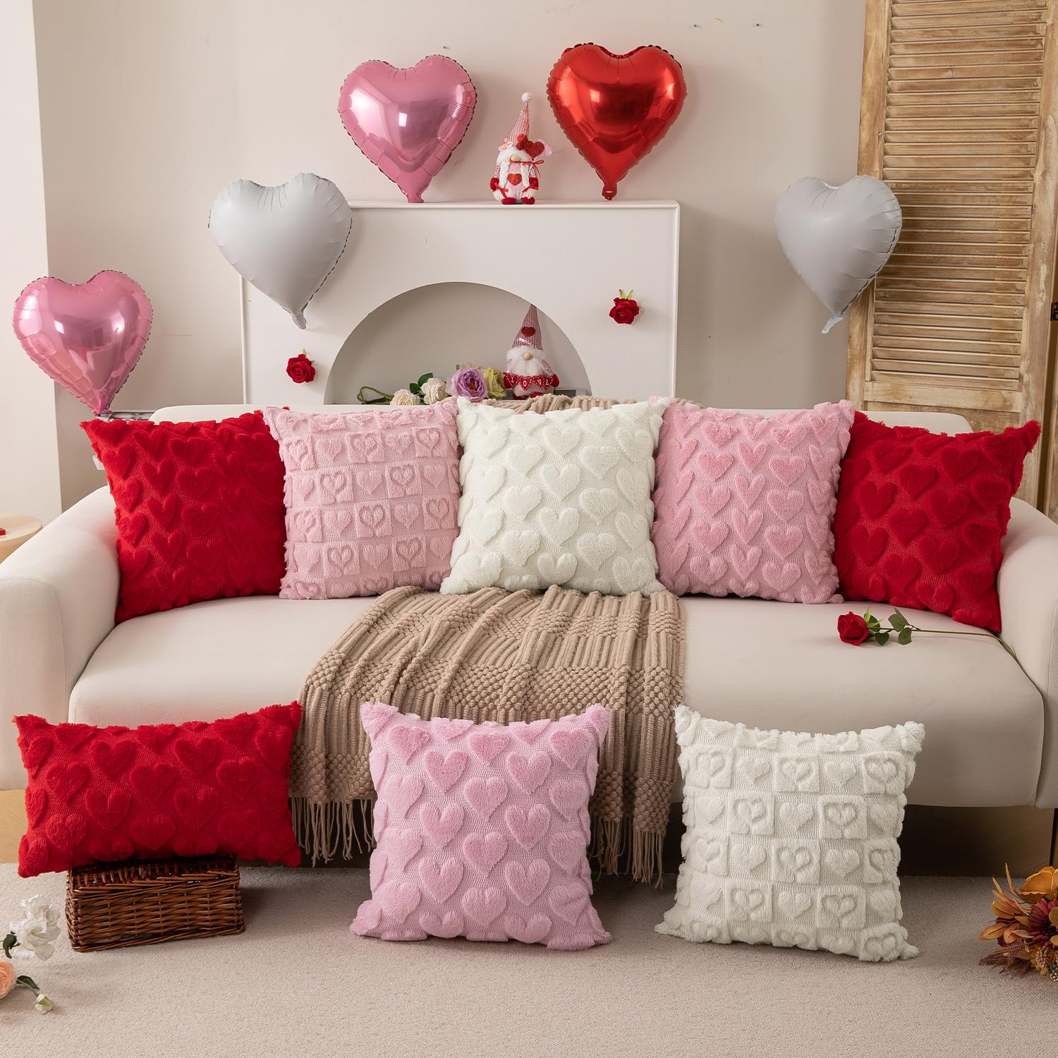 DFXSZ Valentines Pillow Covers 18x18 inch Set of 2 Valentines Day Decoration Pink Heart Soft Plush Faux Fur Jacquard Throw Pillows for Bedroom Sofa Holiday Festivals Home Decor PTK017B18