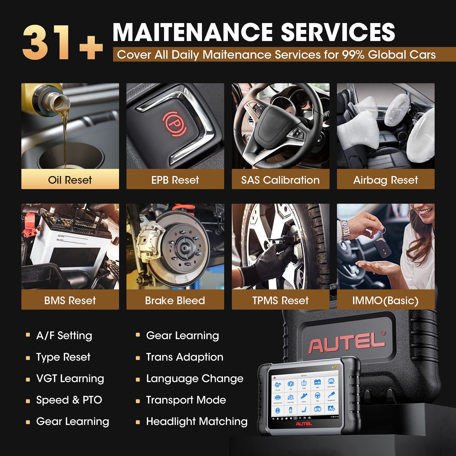 Autel MaxiPRO MP808S-TS Scanner, 2024 Bidirectional Control Scan Tool, 2-Year Free Updated, Full TPMS, ECU Coding Same as MP808BT Pro/MS906TS/MS906 Pro-TS, 31+ Services, All-System Scan & FCA AutoAuth