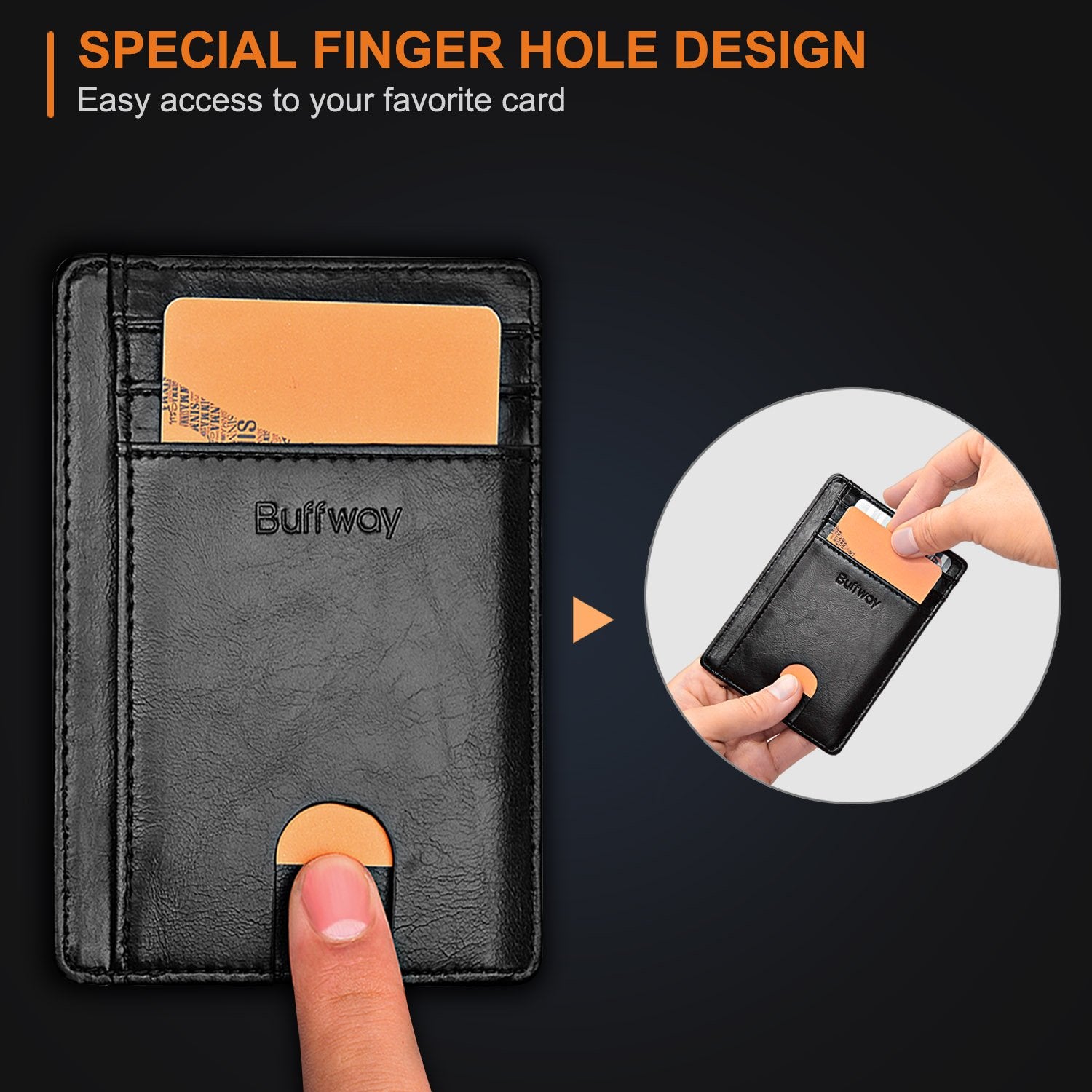 Buffway Slim Minimalist Front Pocket RFID Blocking Leather Wallets for Men and Women - Alaska Black