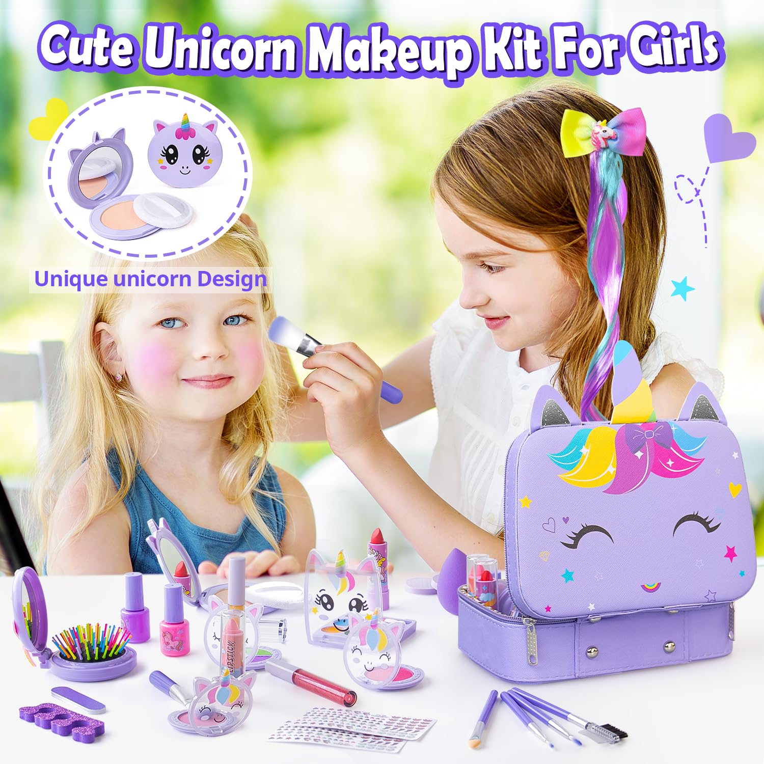 Kids Makeup Kit for Girl - Kids Washable Makeup Girls Toys with Unicorn Cosmetic Case, Real Girl Makeup Sets for Toddler Kid Children Christmas Birthday Gifts Toys for 3 4 5 6 7 8-12 Year Old Girls