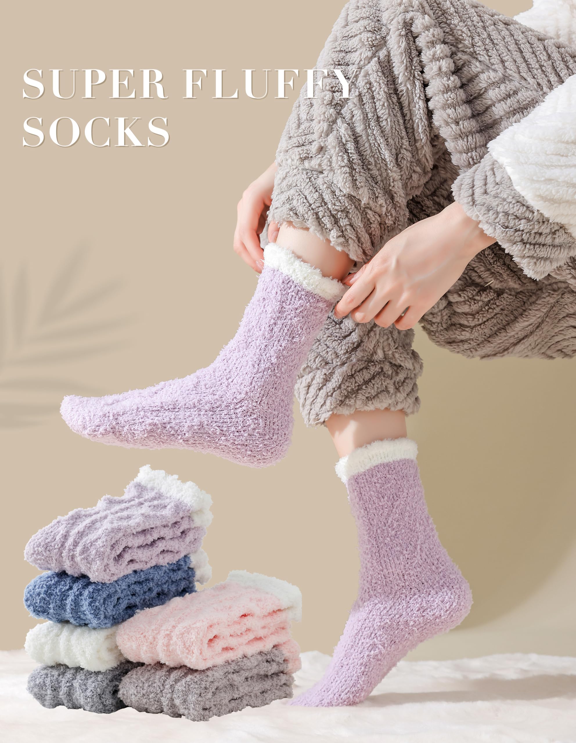 TEHOOK Fuzzy Socks for Women, Warm Soft Fluffy Socks Thick Cozy Plush Sock Winter Socks for Women 6 Pairs