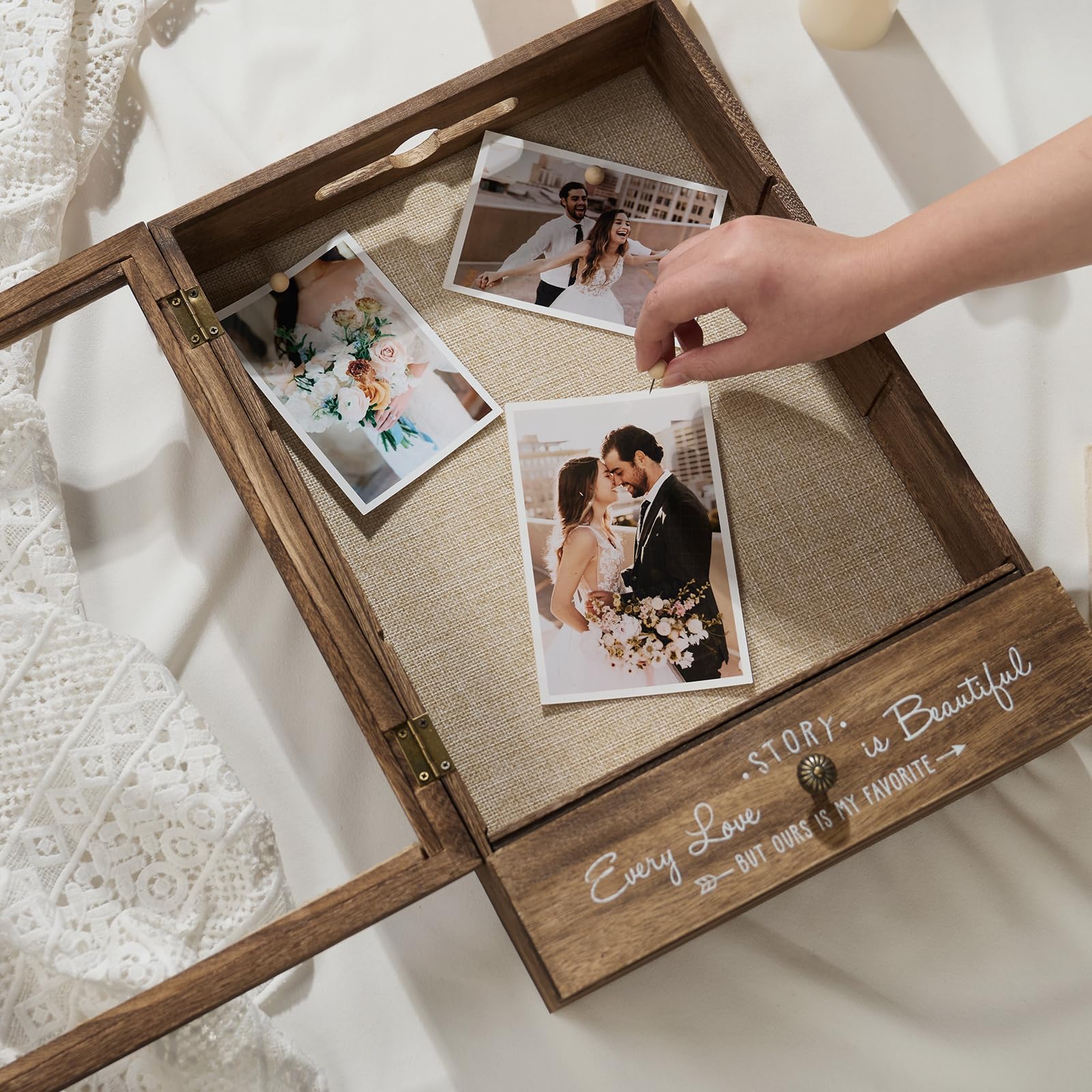 AW BRIDAL 11X16 Large Shadow Box Picture Frames Deep Shadow Boxes Display Cases with Removable Shelves and Drawers, Brown Wooden Memory Boxes for Keepsakes with Slot